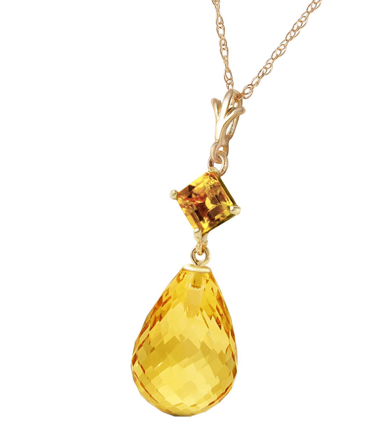 5.53 ctw Natural Honey Citrine 14k Gold Teardrop Pendant With Chain View 2