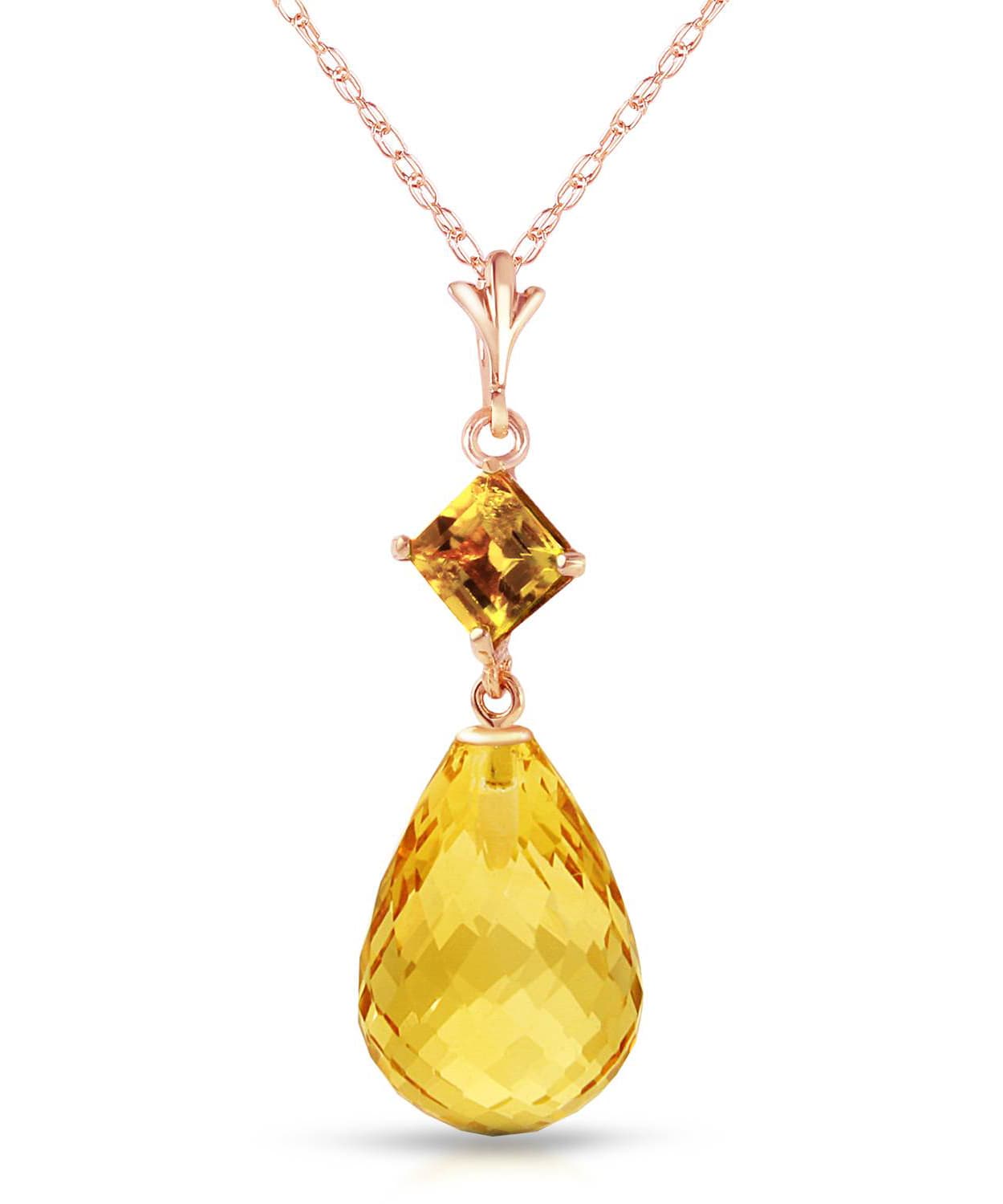 5.53 ctw Natural Honey Citrine 14k Gold Teardrop Pendant With Chain View 5