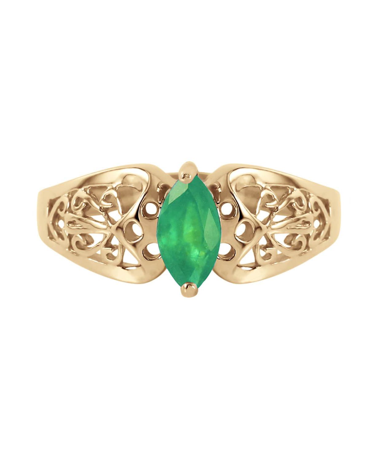 0.20 ctw Natural Emerald 14k Gold Marquise Right Hand Ring View 2
