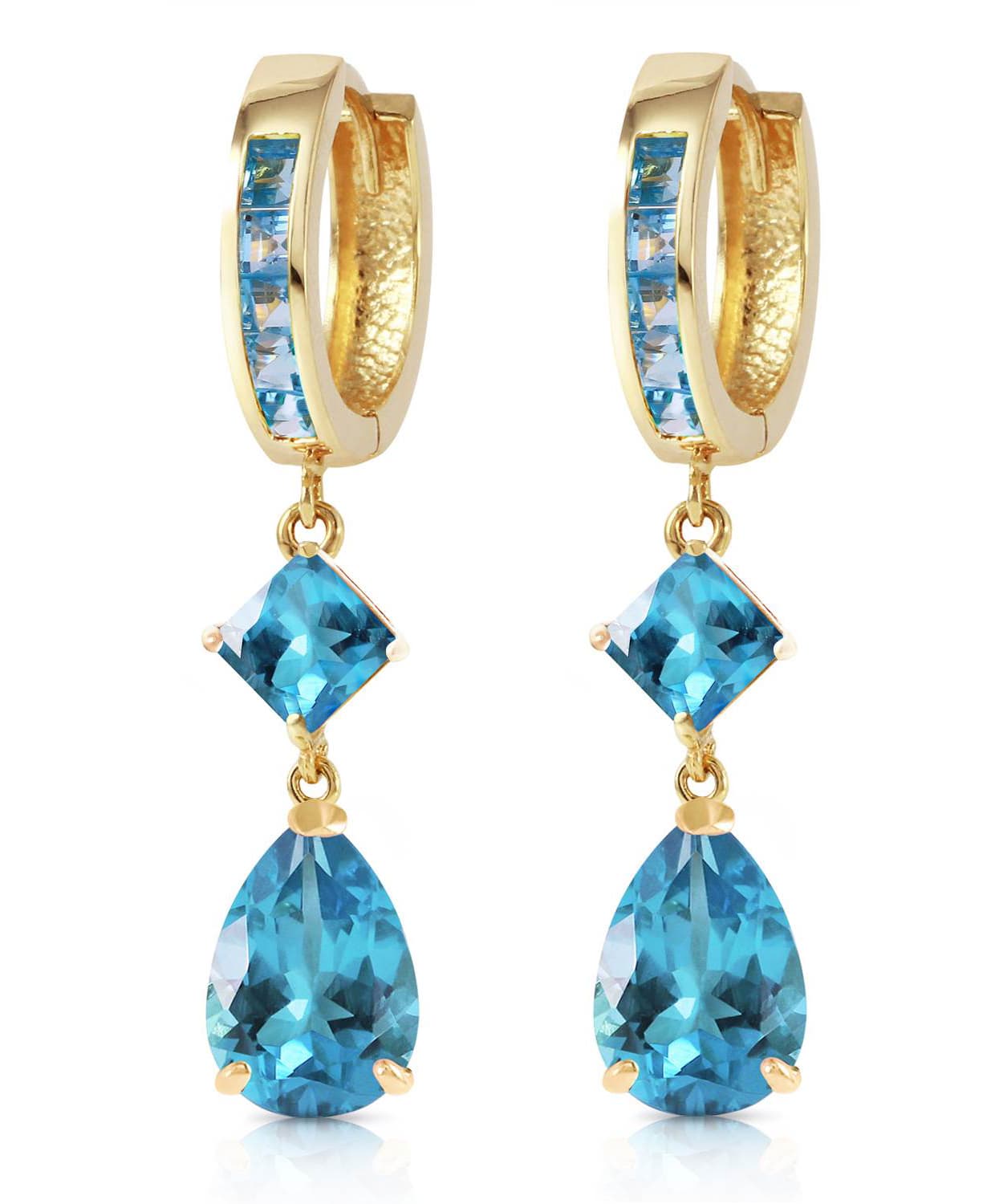 5.65 ctw Natural Swiss Blue Topaz 14k Gold Teardrop Dangle Earrings View 1