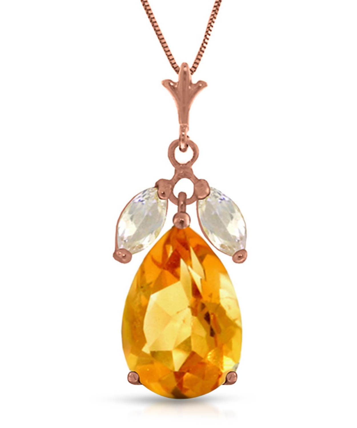 6.53 ctw Natural Honey Citrine and Topaz 14k Gold Teardrop Pendant With Chain View 3
