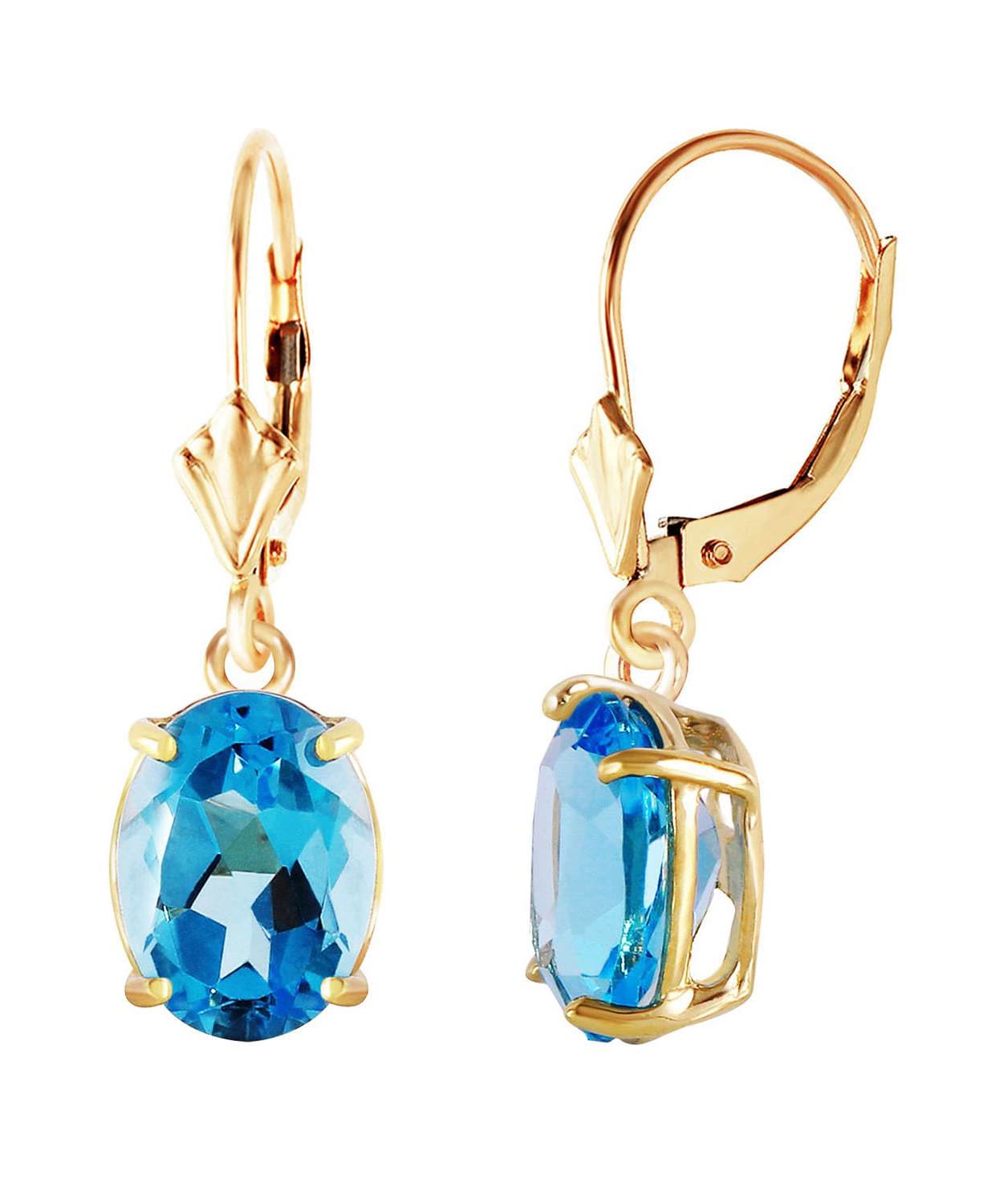 6.28 ctw Natural Swiss Blue Topaz 14k Gold Oval Dangle Earrings View 2