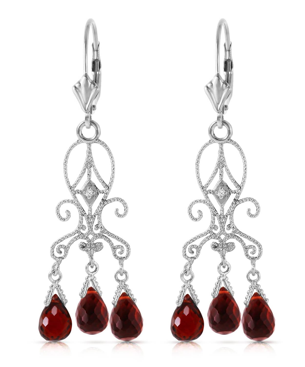 6.32 ctw Natural Garnet and Diamond 14k Gold Victorian Style Chandelier Earrings View 3