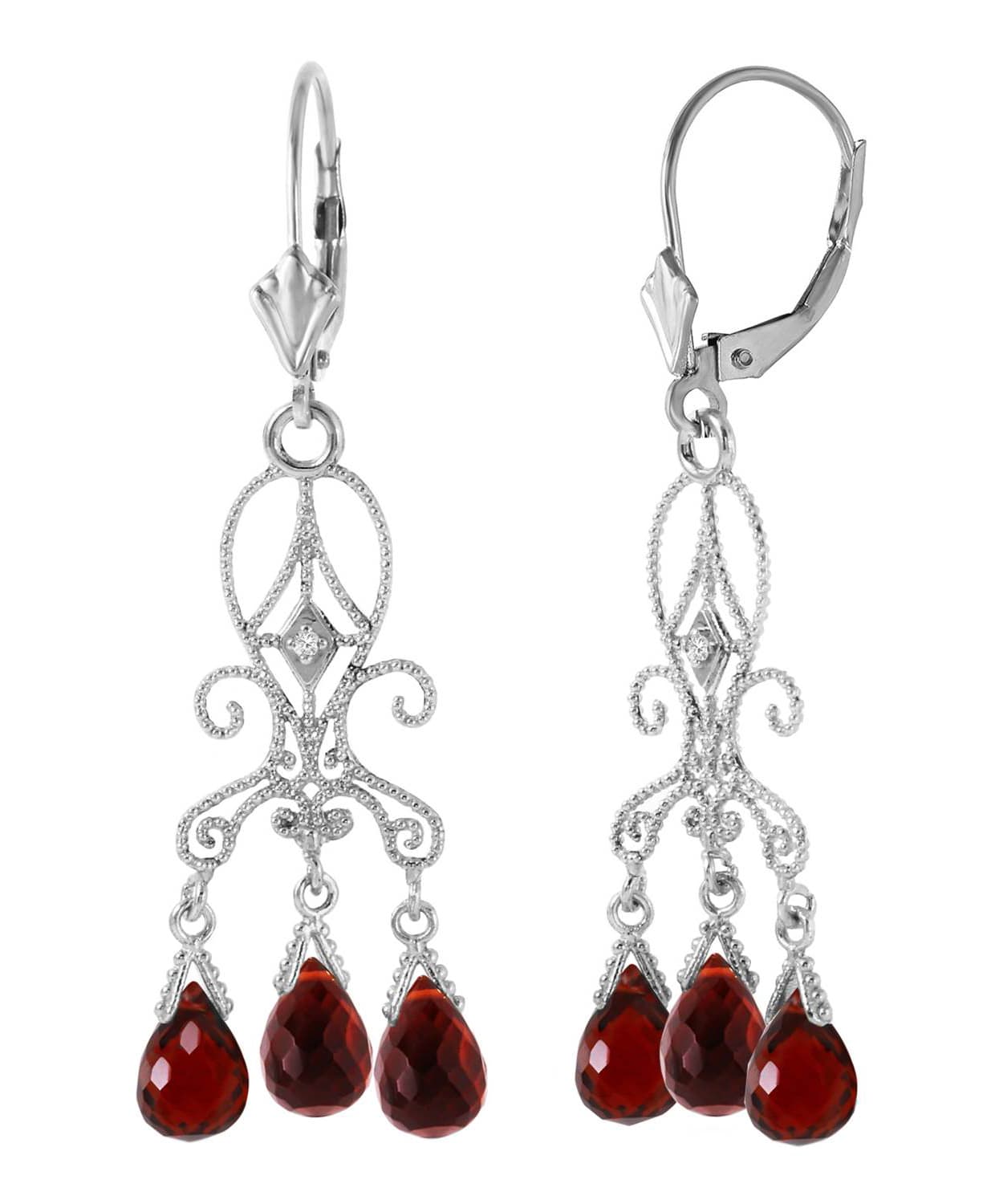 6.32 ctw Natural Garnet and Diamond 14k Gold Victorian Style Chandelier Earrings View 4
