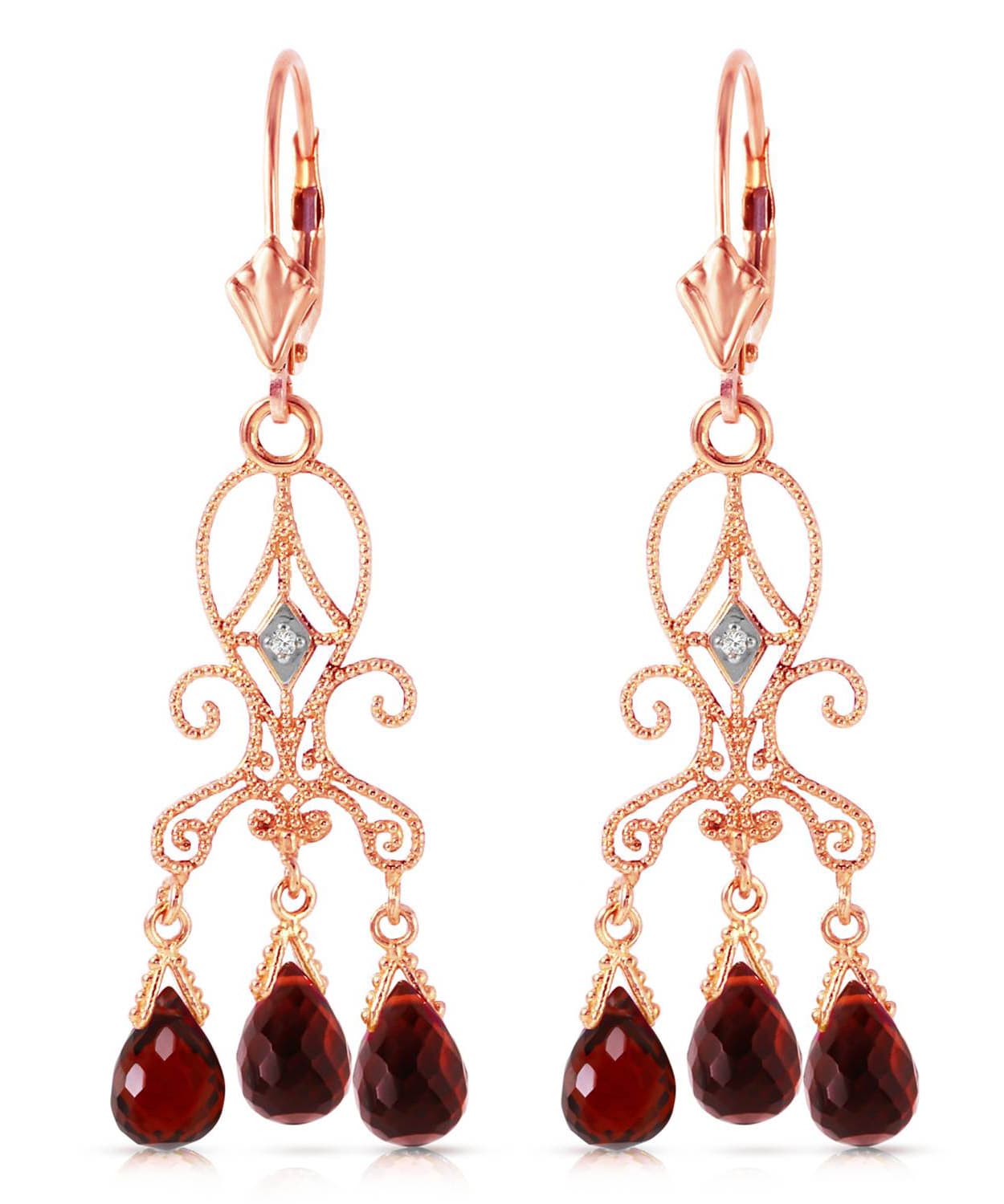 6.32 ctw Natural Garnet and Diamond 14k Gold Victorian Style Chandelier Earrings View 5