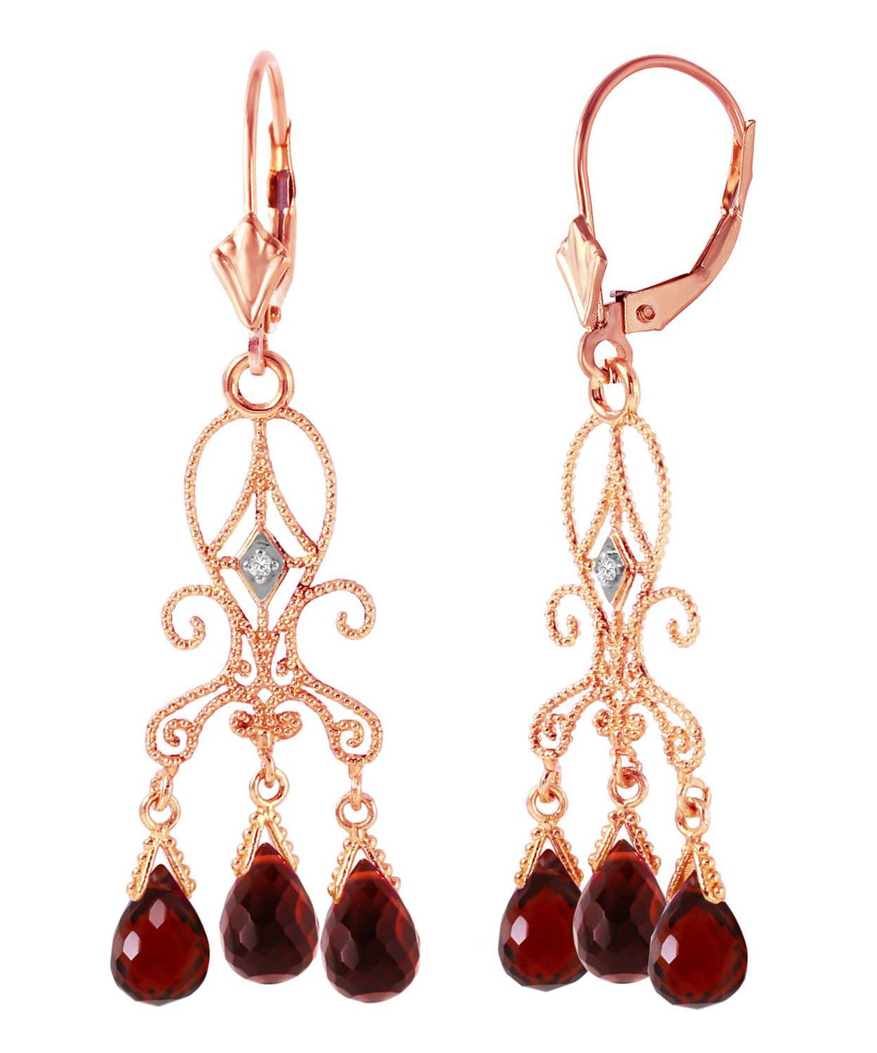 6.32 ctw Natural Garnet and Diamond 14k Gold Victorian Style Chandelier Earrings View 6