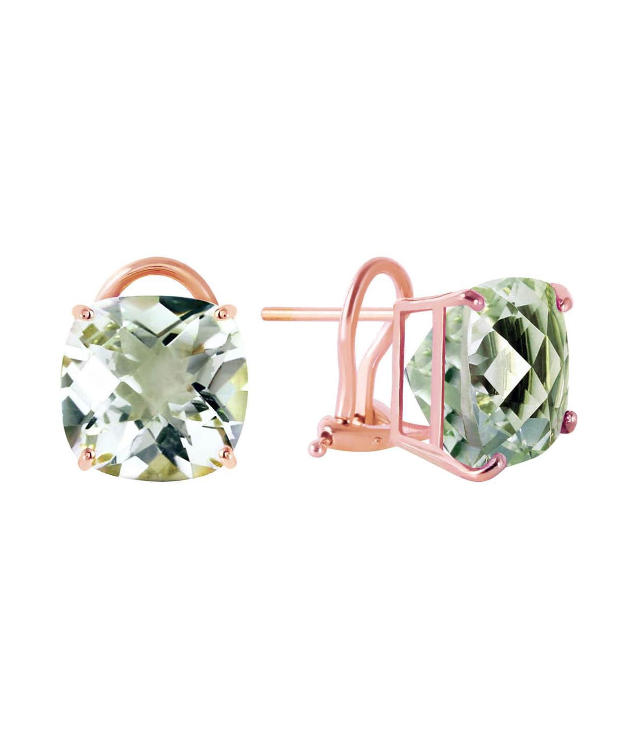 7.23 ctw Natural Green Amethyst 14k Gold Stud Earrings View 6