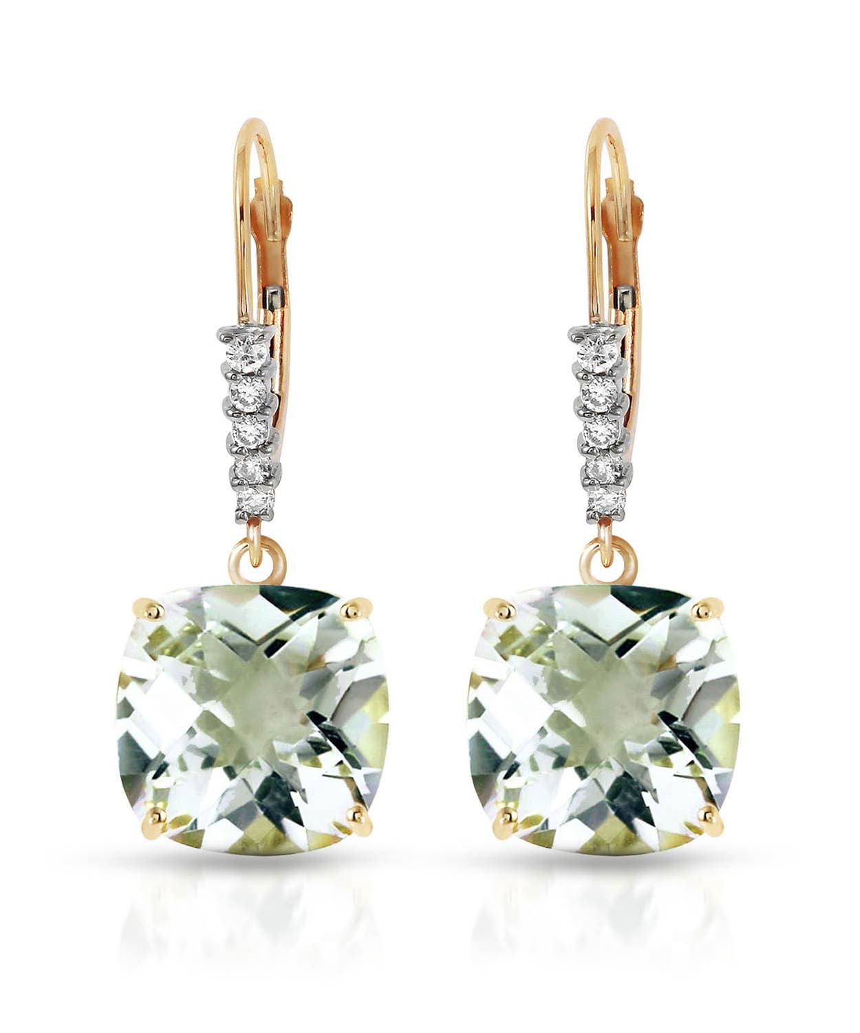 7.38 ctw Natural Green Amethyst and Diamond 14k Gold Dangle Earrings View 1
