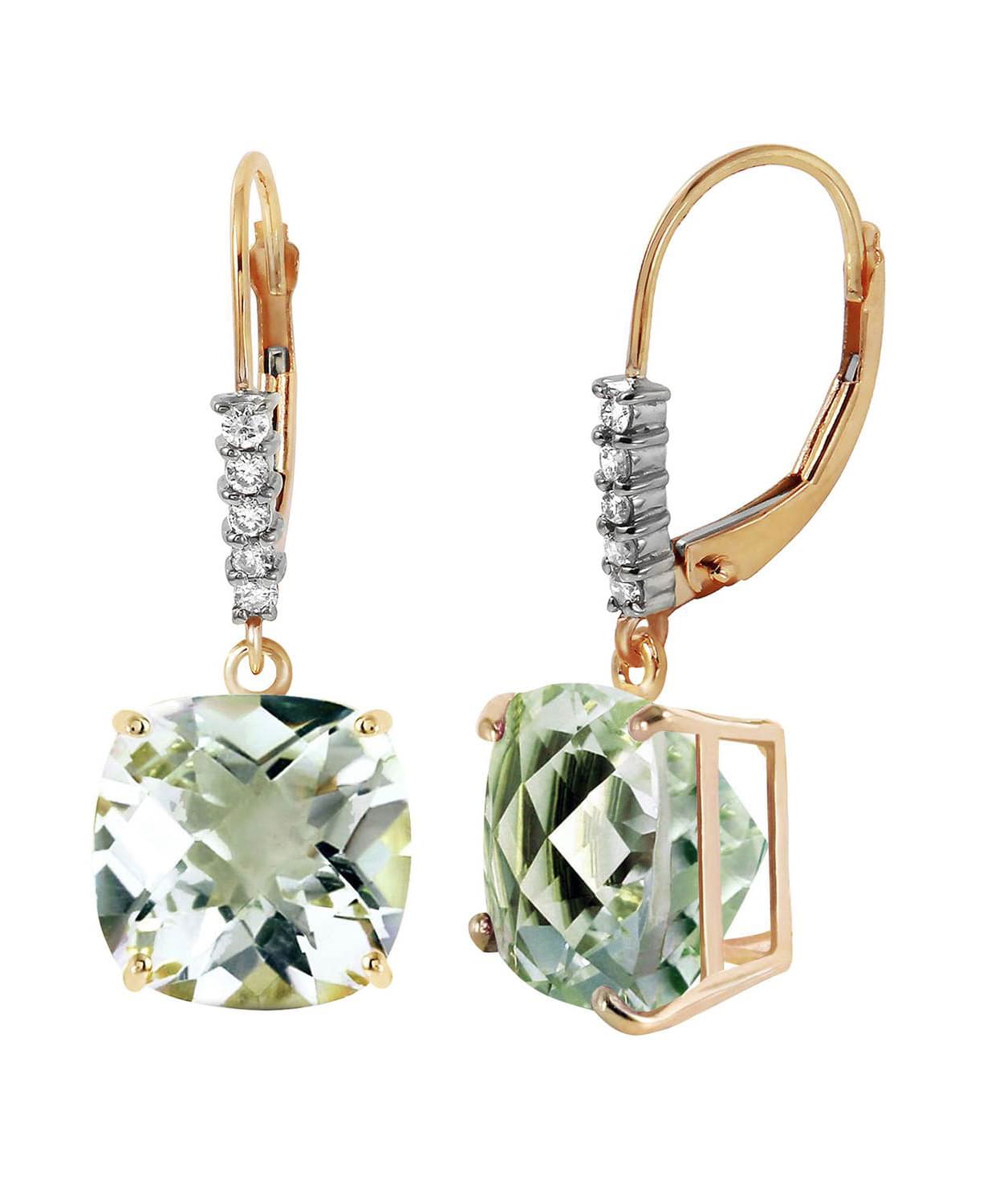 7.38 ctw Natural Green Amethyst and Diamond 14k Gold Dangle Earrings View 2