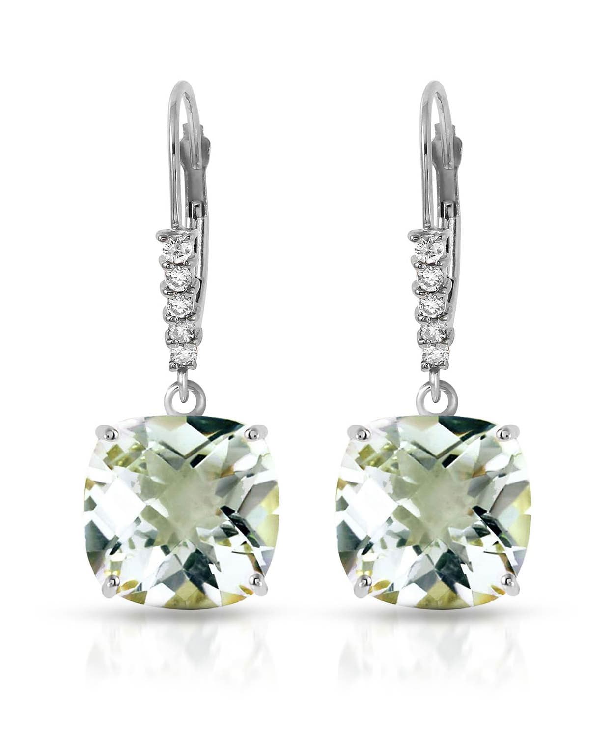 7.38 ctw Natural Green Amethyst and Diamond 14k Gold Dangle Earrings View 3