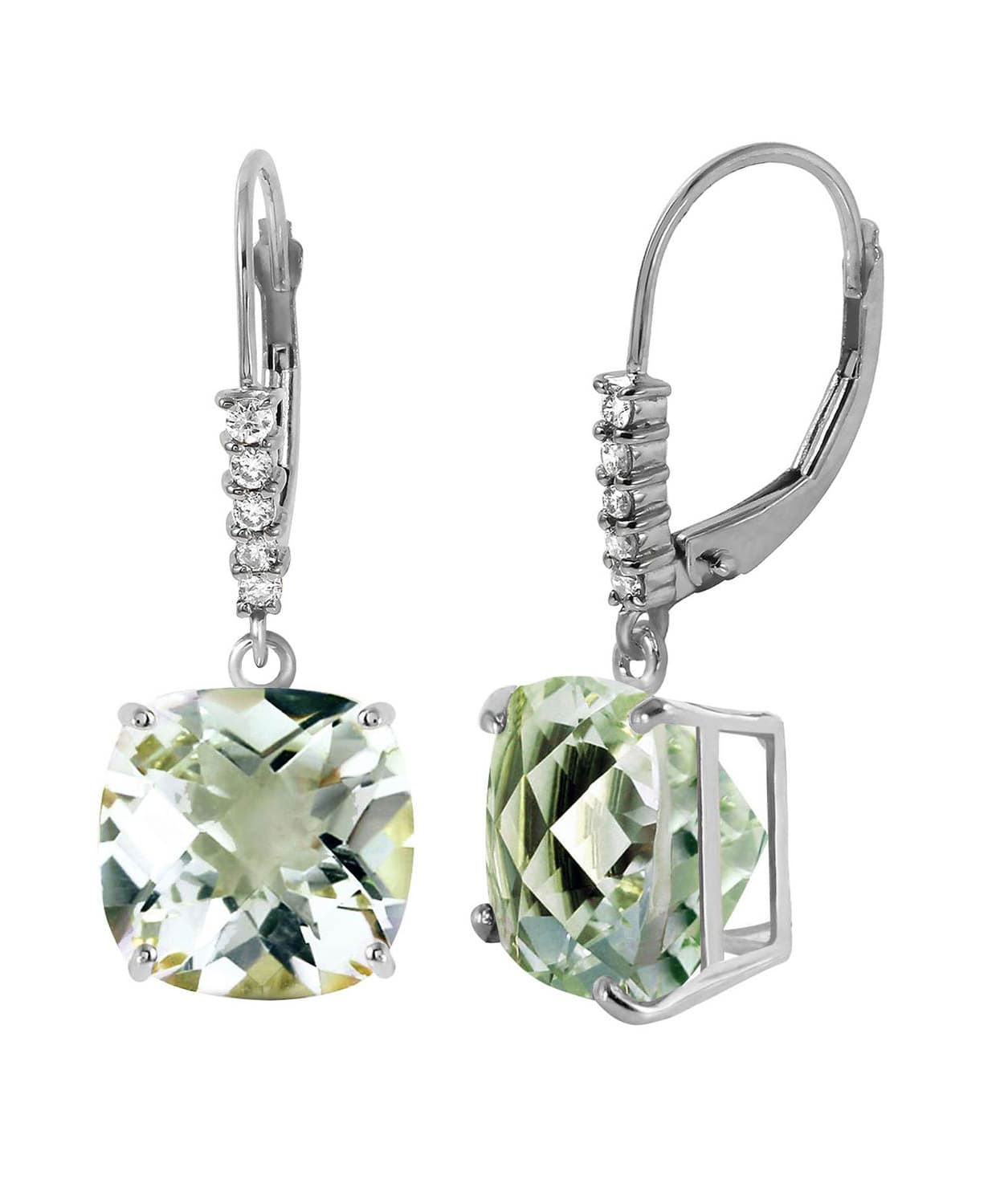 7.38 ctw Natural Green Amethyst and Diamond 14k Gold Dangle Earrings View 4