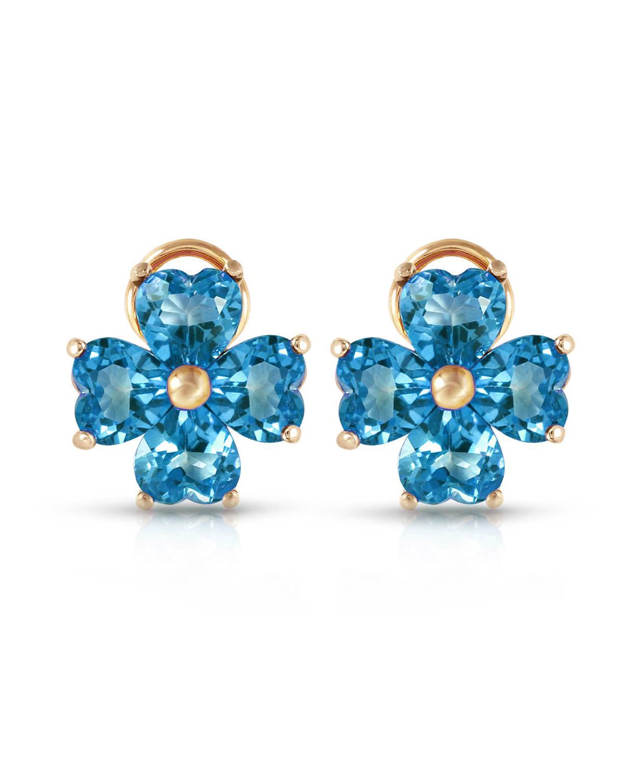 7.63 ctw Natural London Blue Topaz 14k Gold Heart Earrings View 1