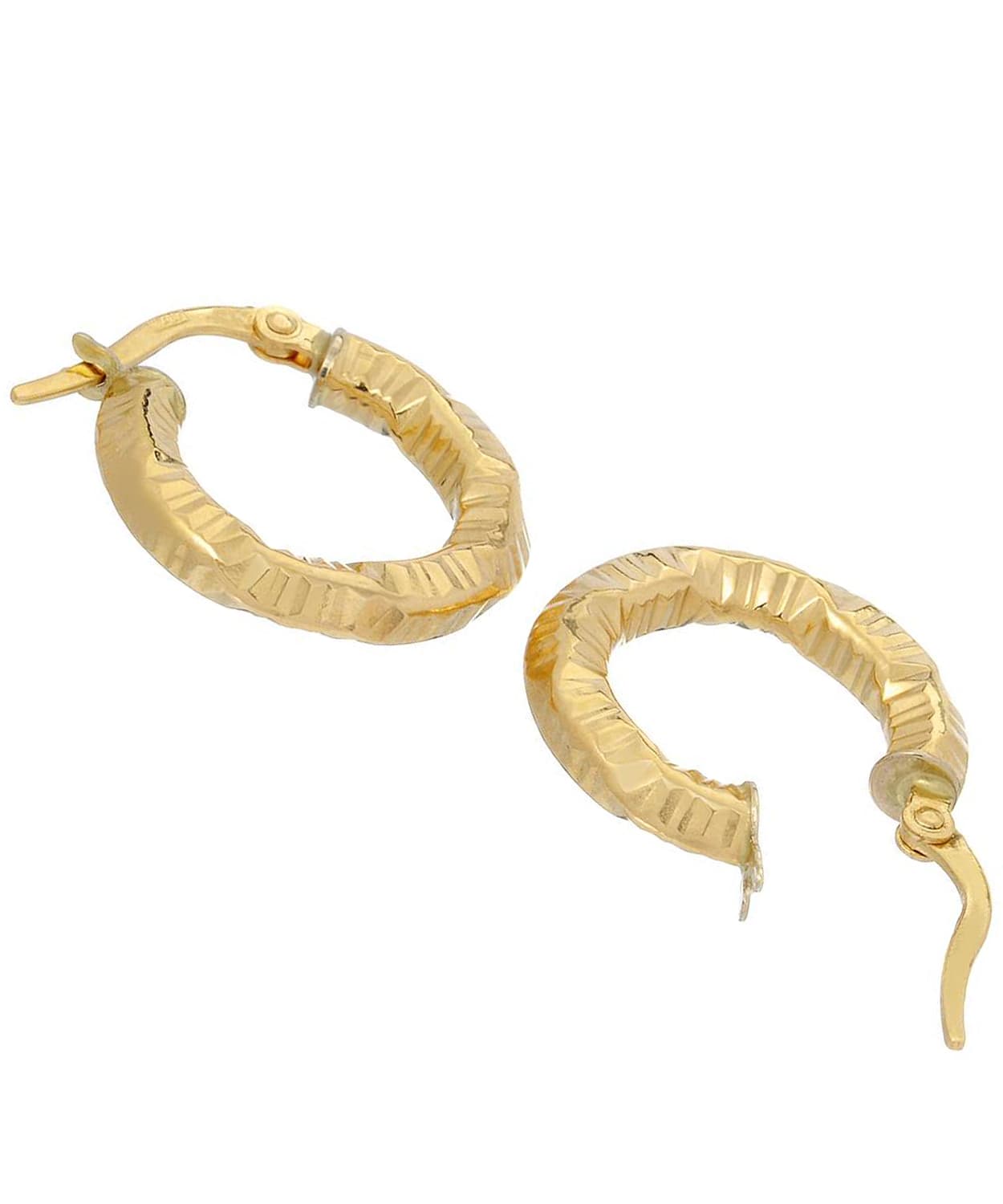 14k Yellow Gold Diamond Cut Hoop Earrings View 2