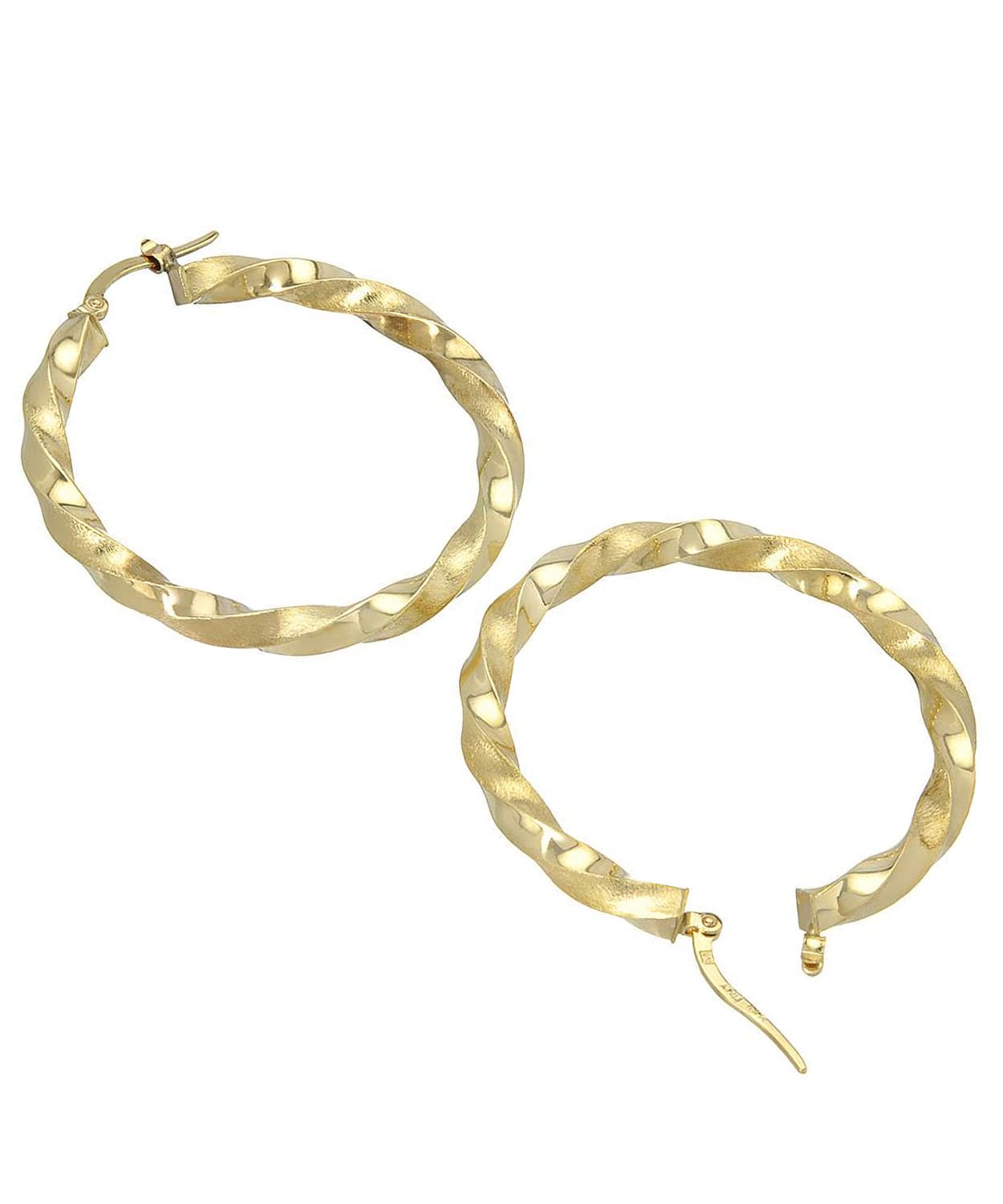 14k Yellow Gold Twist Hoop Earrings View 2