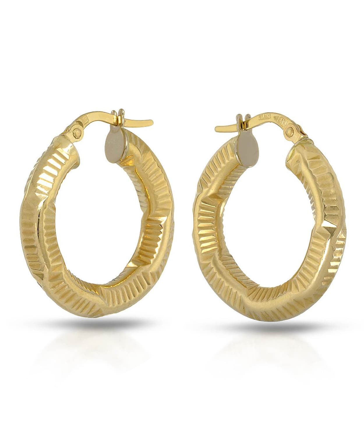 14k yellow Gold Diamond Cut Hoop Earrings View 1