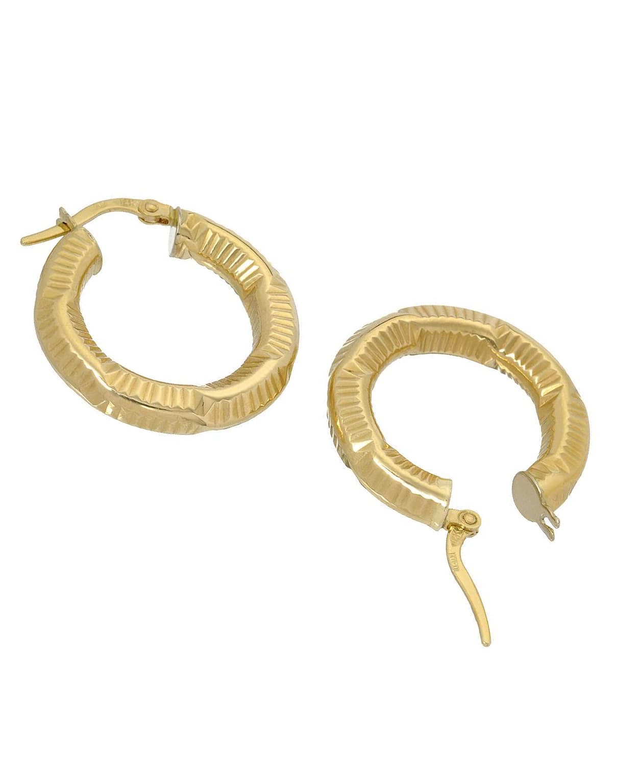 14k yellow Gold Diamond Cut Hoop Earrings View 2