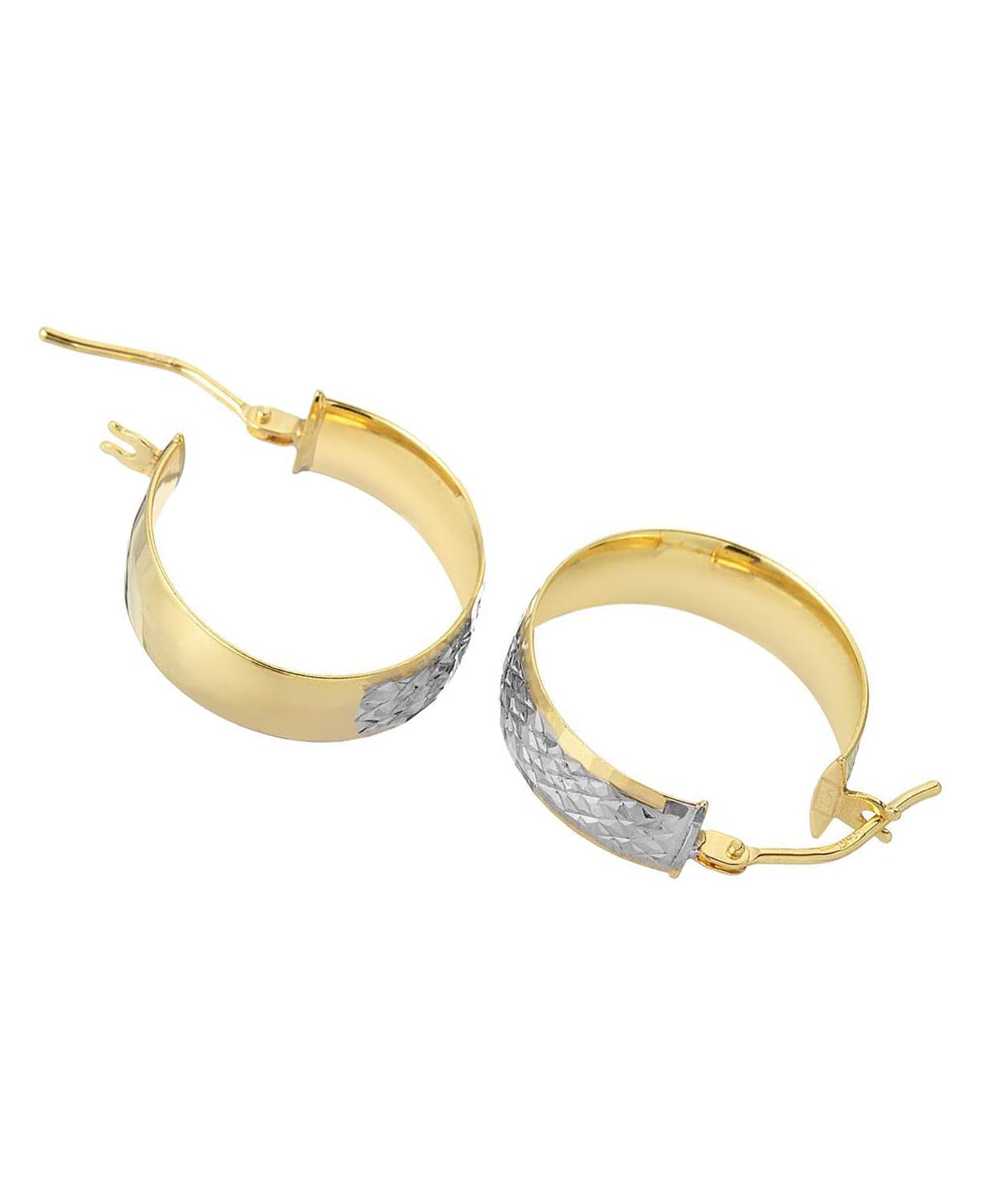 14k Two-Tone Gold Diamond Cut Hoop Earrings View 2