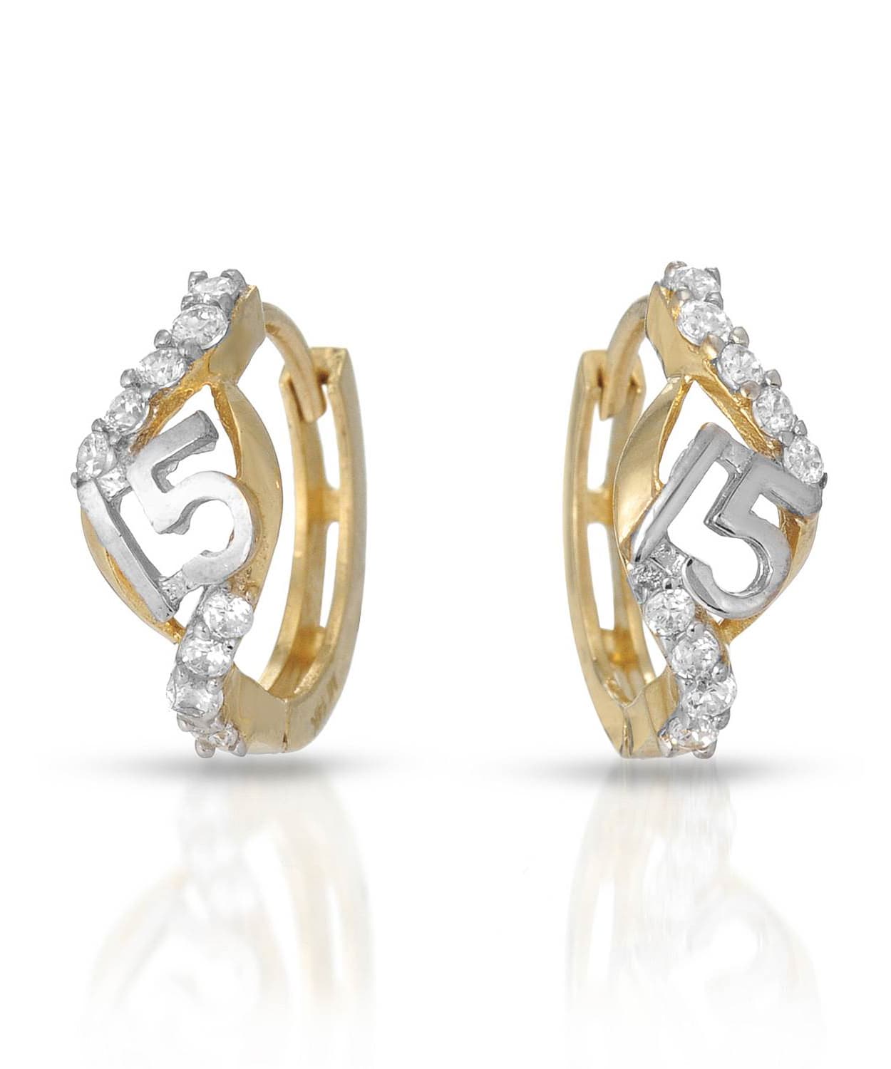 "Sweet 15" Collection Brilliant Cut Cubic Zirconia 14k Yellow Gold Earrings View 1