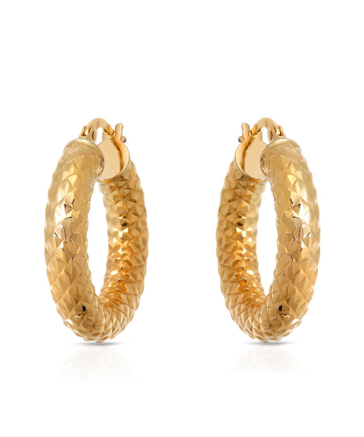 14k Yellow Gold Diamond Cut Hoop Earrings View 1