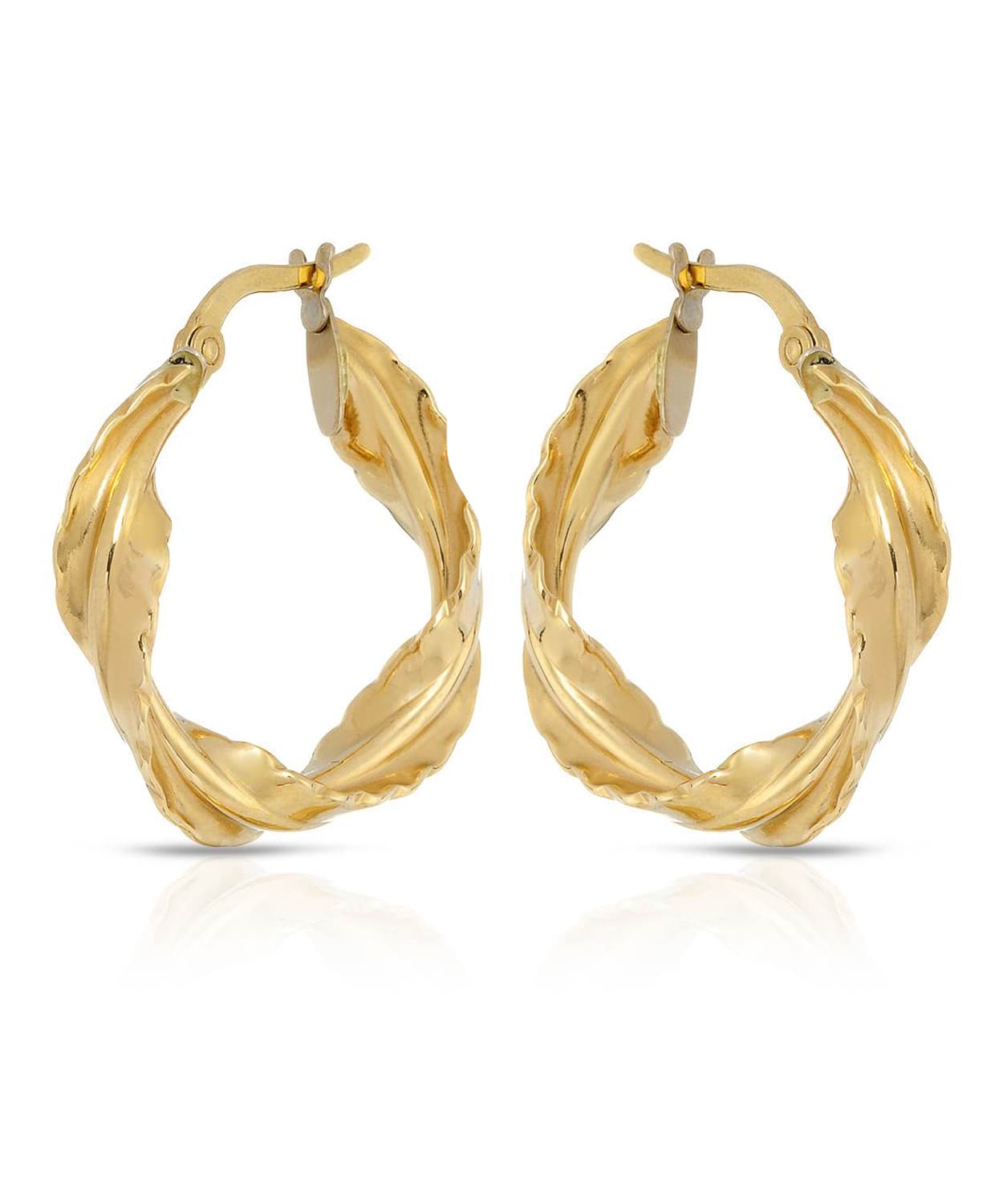14k Yellow Gold Twisted Leaf Hoop Earrings View 1