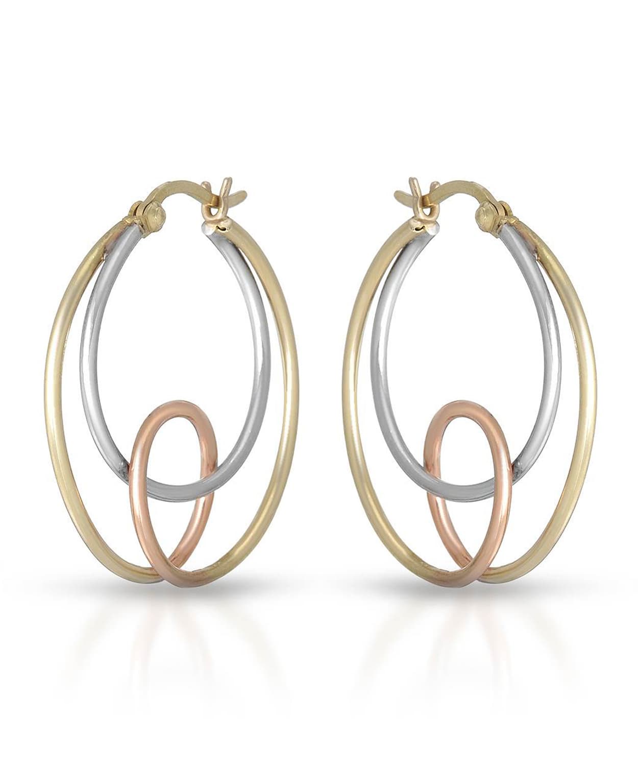 10k Tri-Tone Gold Designer Hoop Earrings View 1
