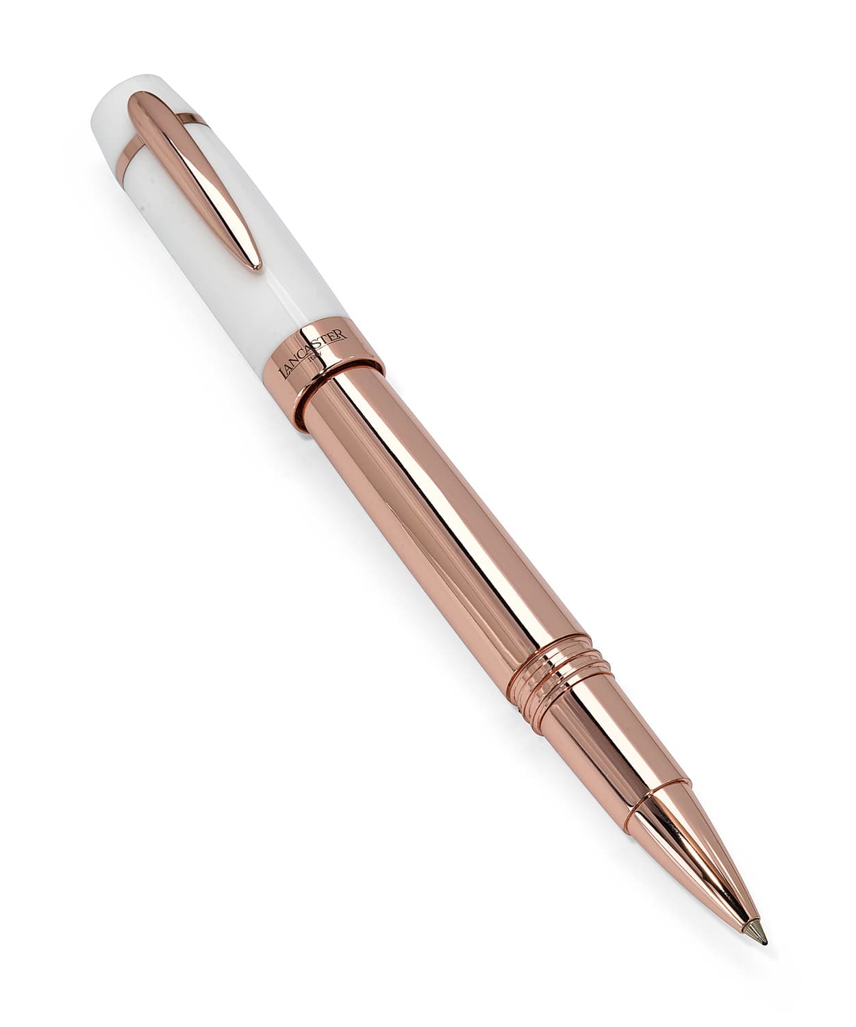 Lancaster Italia Rose Gold and White Rollerball Pen View 1