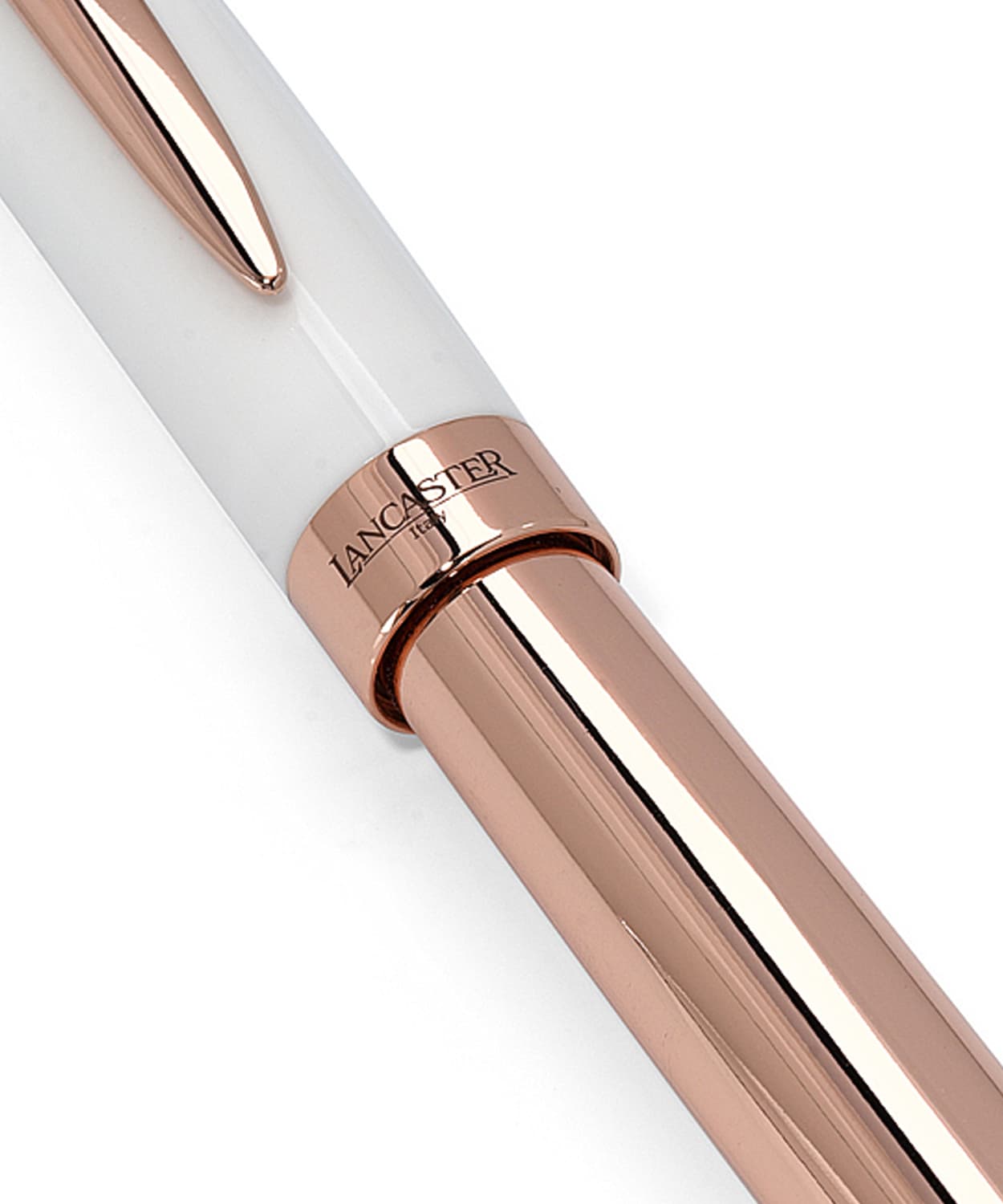 Lancaster Italia Rose Gold and White Rollerball Pen View 3