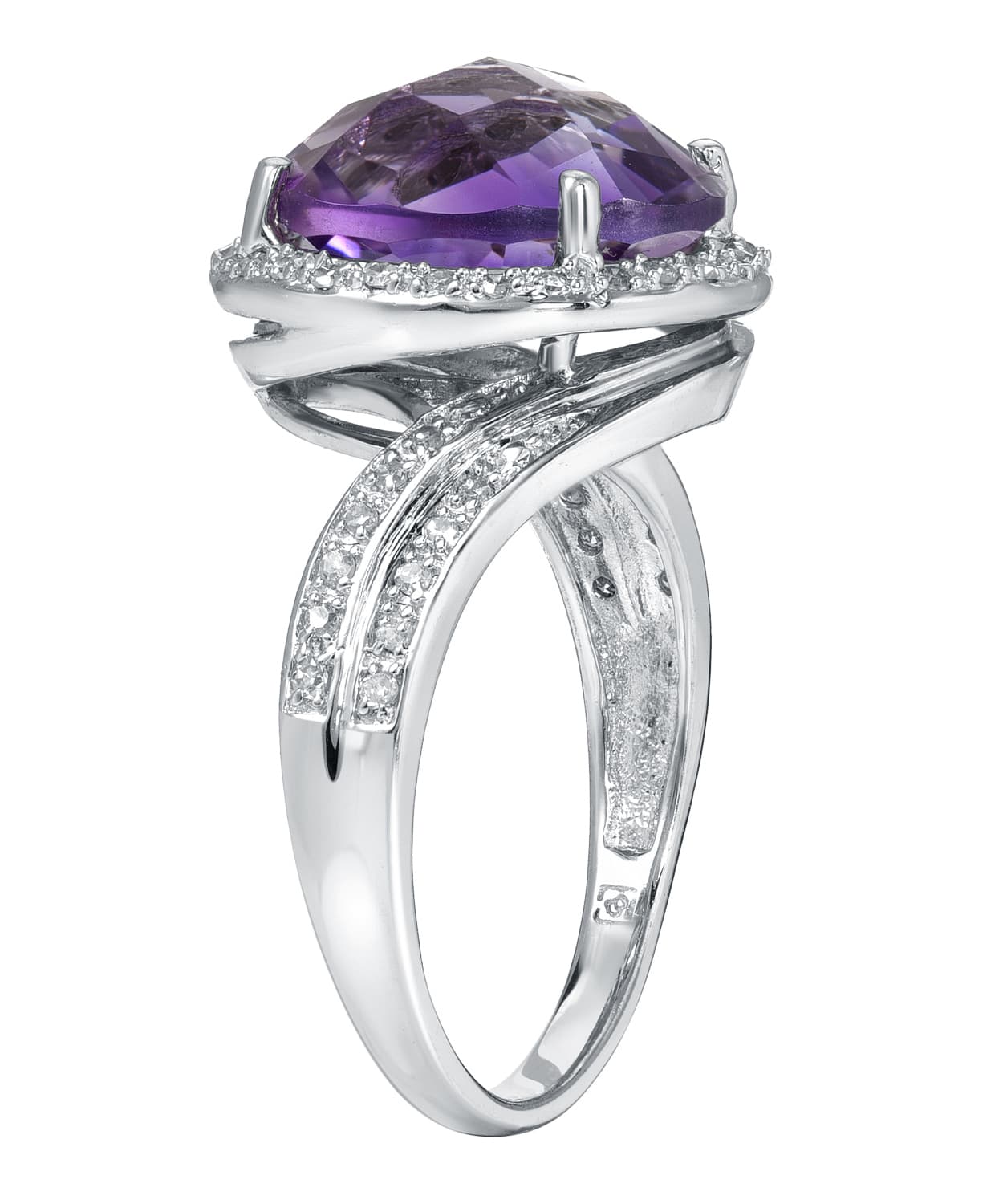 5.20 ctw Natural Amethyst and Diamond Rhodium Plated 925 Sterling Silver Halo Cocktail Ring View 2