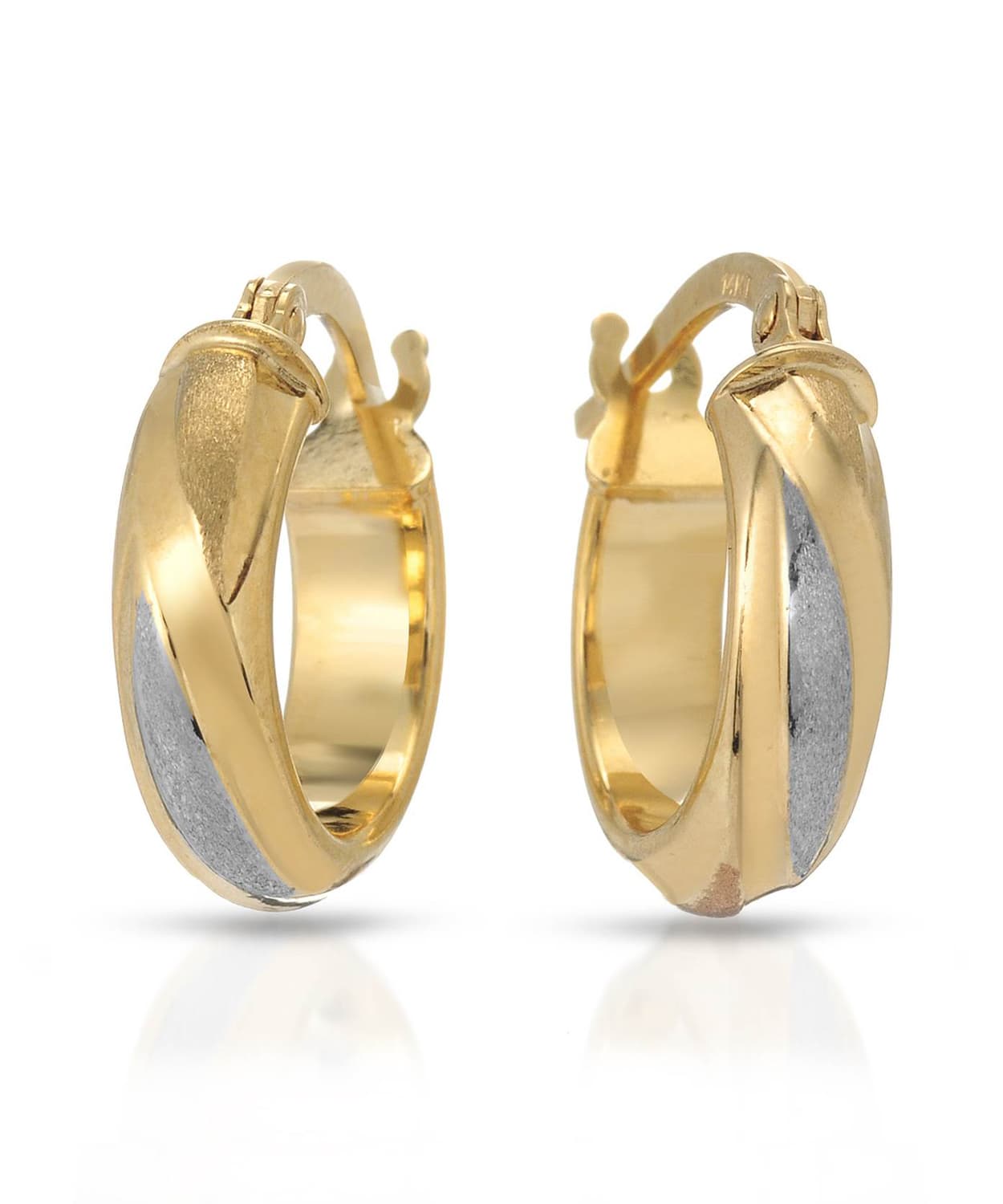 14k Tri-Tone Gold Twist Hoop Earrings View 1