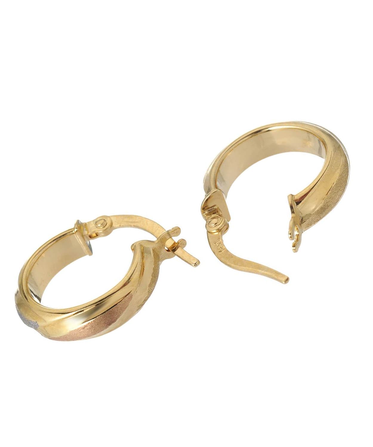 14k Tri-Tone Gold Twist Hoop Earrings View 2