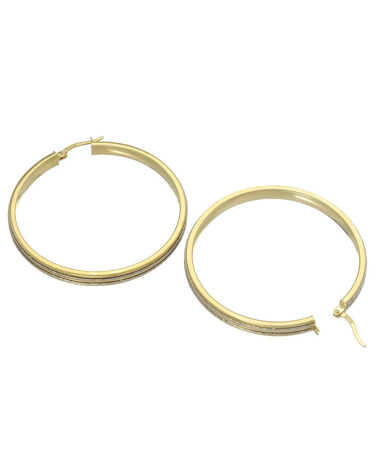 14k Two-Tone Gold Two-Row Hoop Earrings View 2