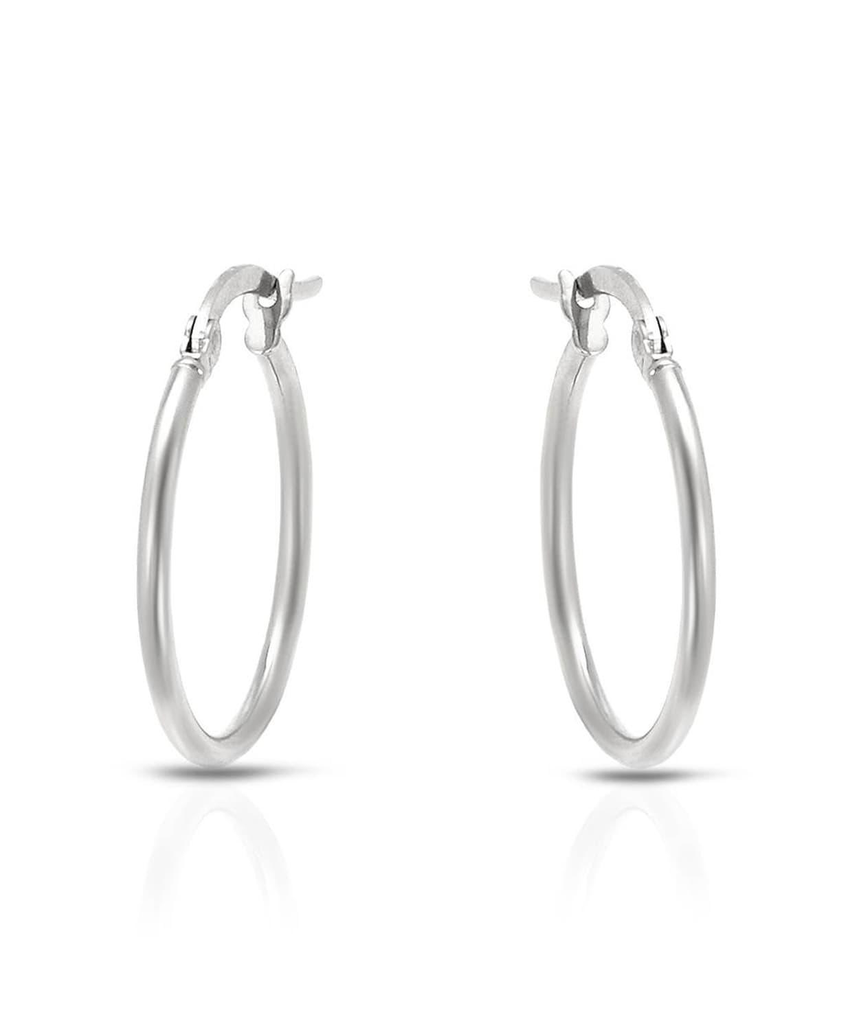 14k White Gold Elegant Thin Hoop Earrings View 1