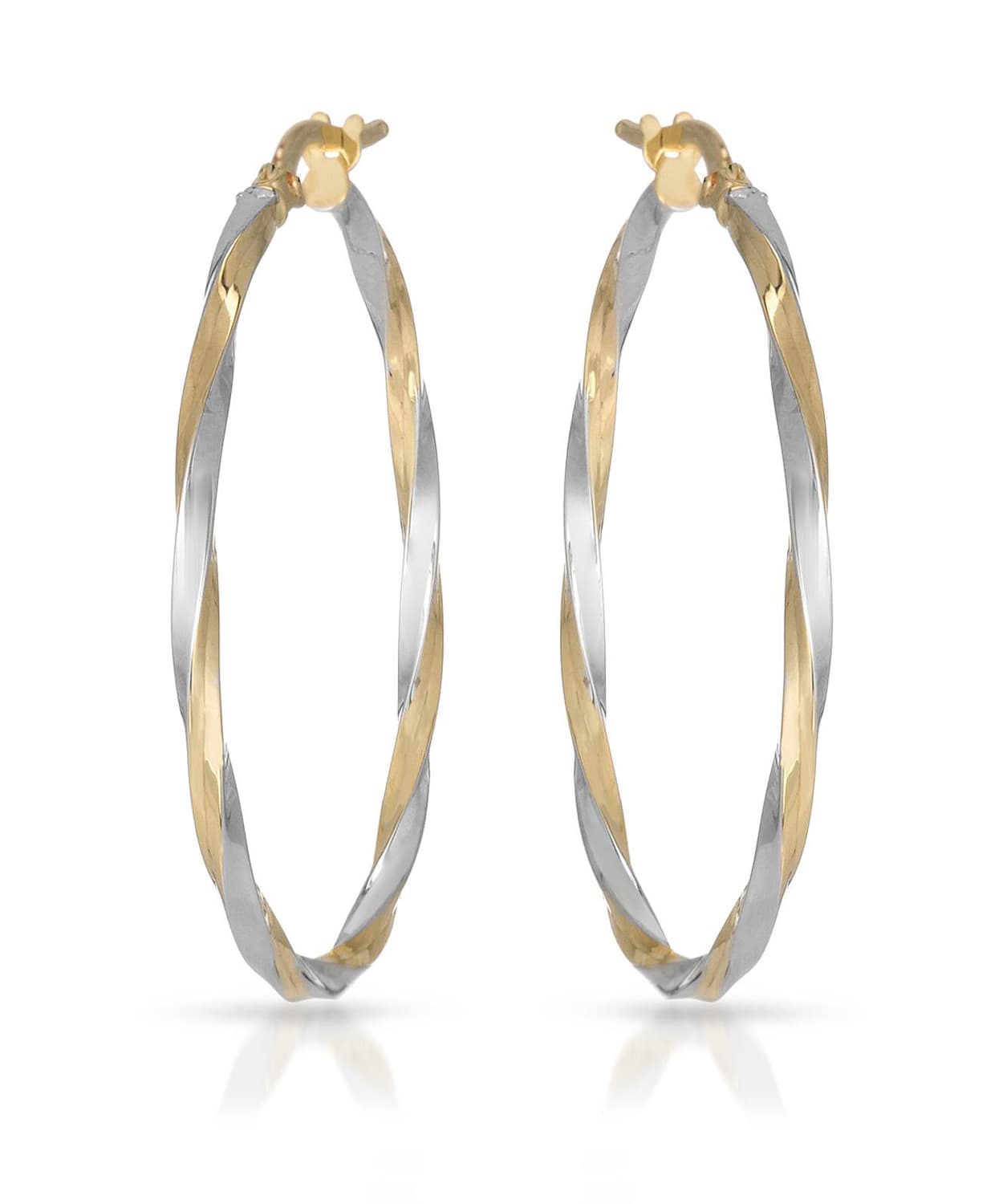 14k Two-Tone Gold Twist Hoop Earrings View 1