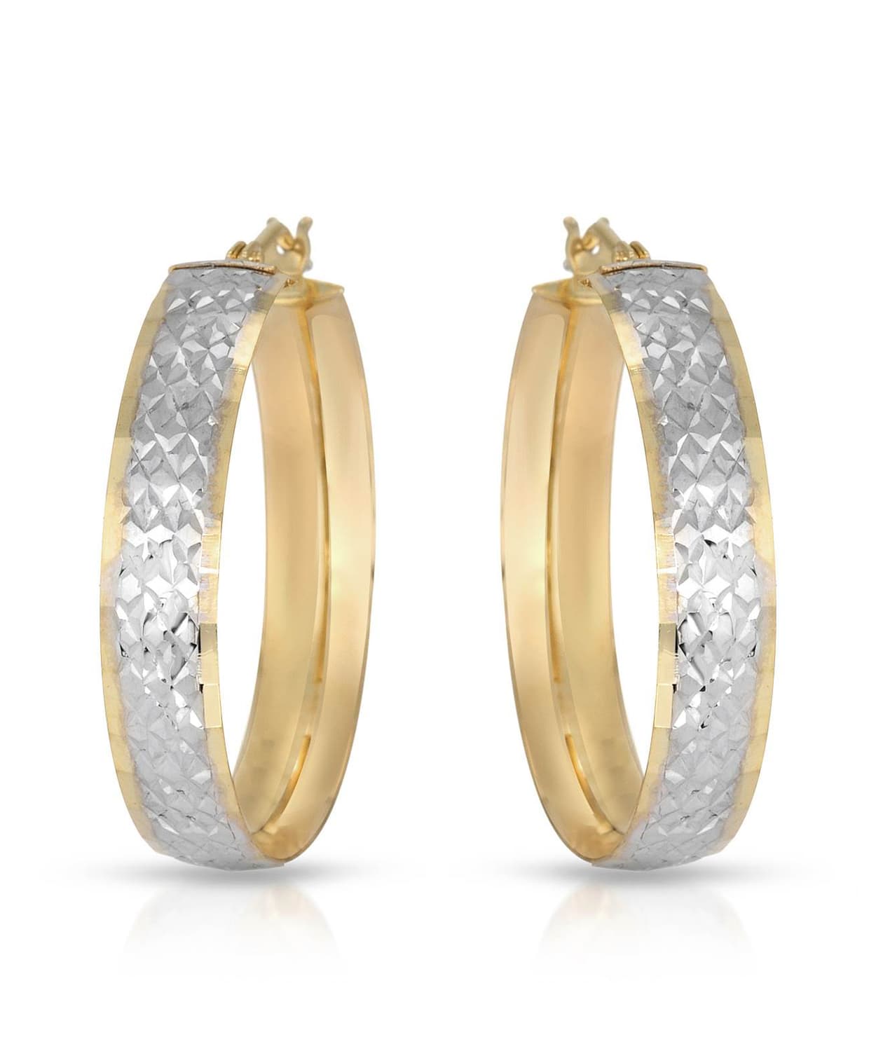 14k Two-Tone Gold Diamond Cut Hoop Earrings View 1