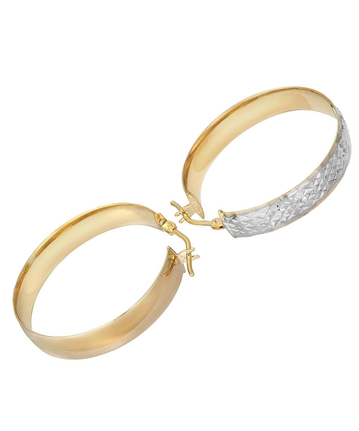 14k Two-Tone Gold Diamond Cut Hoop Earrings View 2
