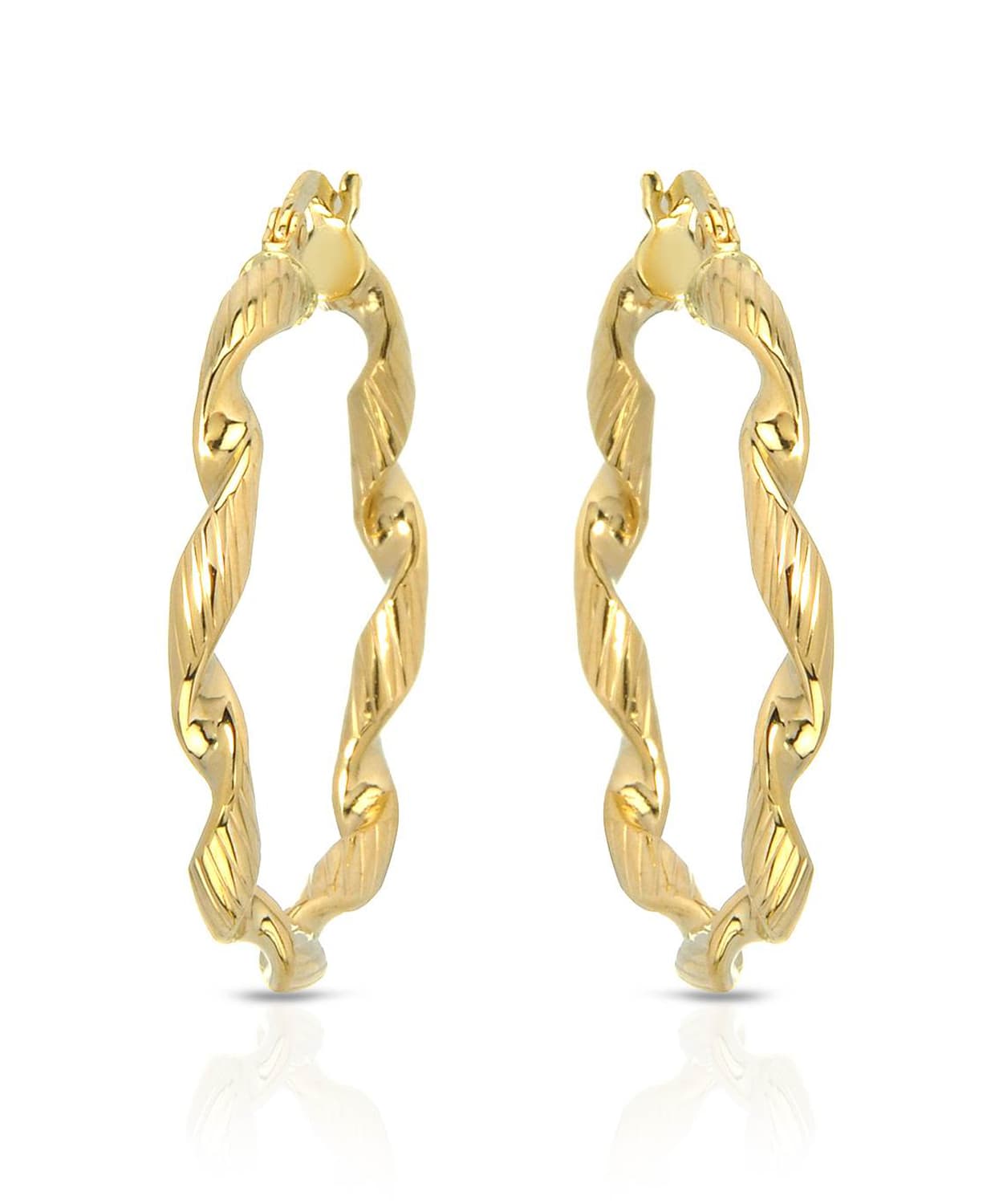 14k Gold Twist Hoop Earrings View 1
