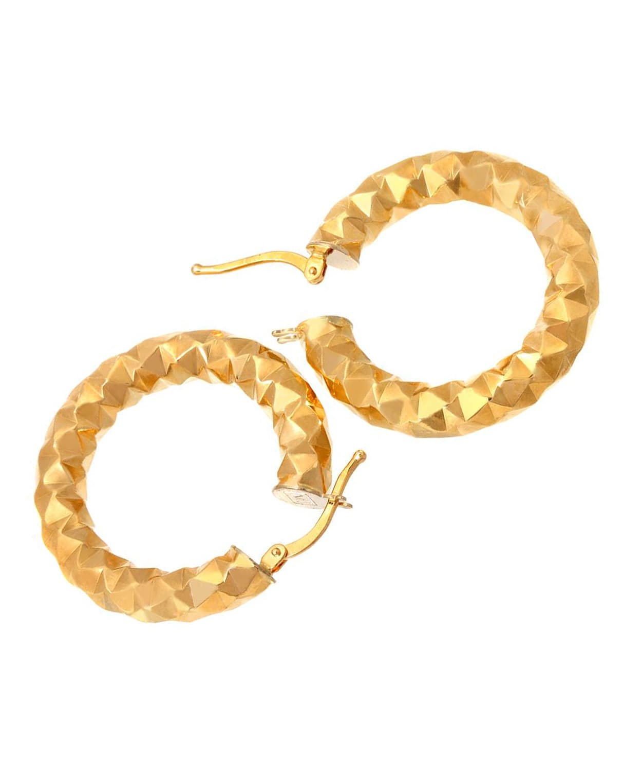 14k Yellow Gold Diamond Cut Hoop Earrings View 2