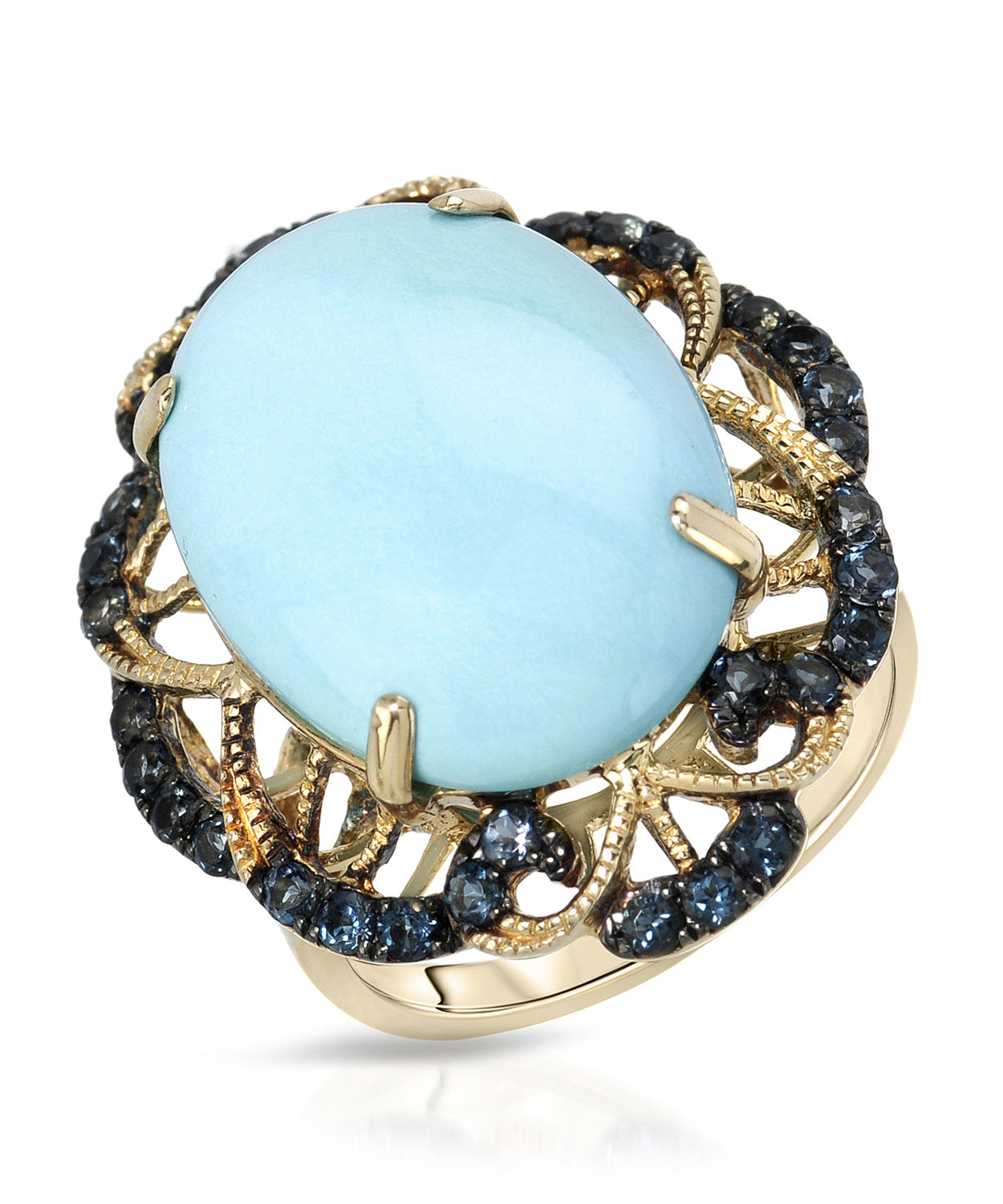 9.29 ctw Natural Turquoise and London Blue Topaz 14k Gold Statement Cocktail Ring View 1