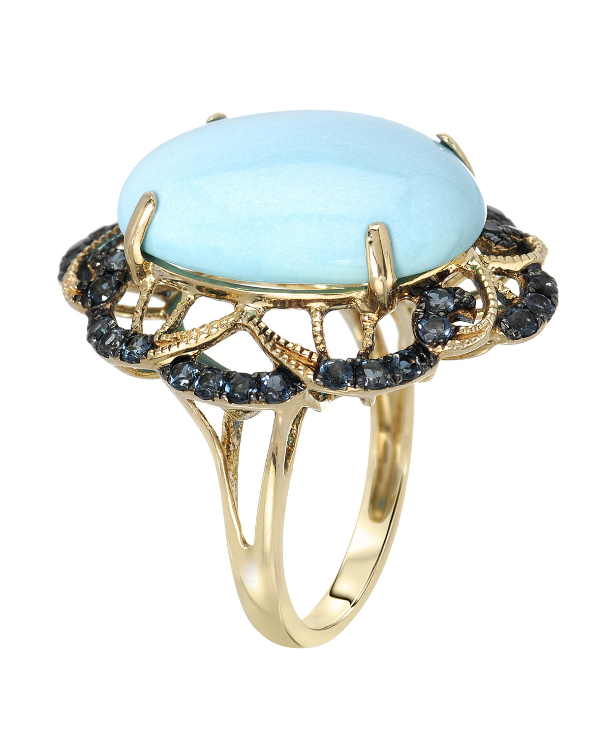 9.29 ctw Natural Turquoise and London Blue Topaz 14k Gold Statement Cocktail Ring View 2