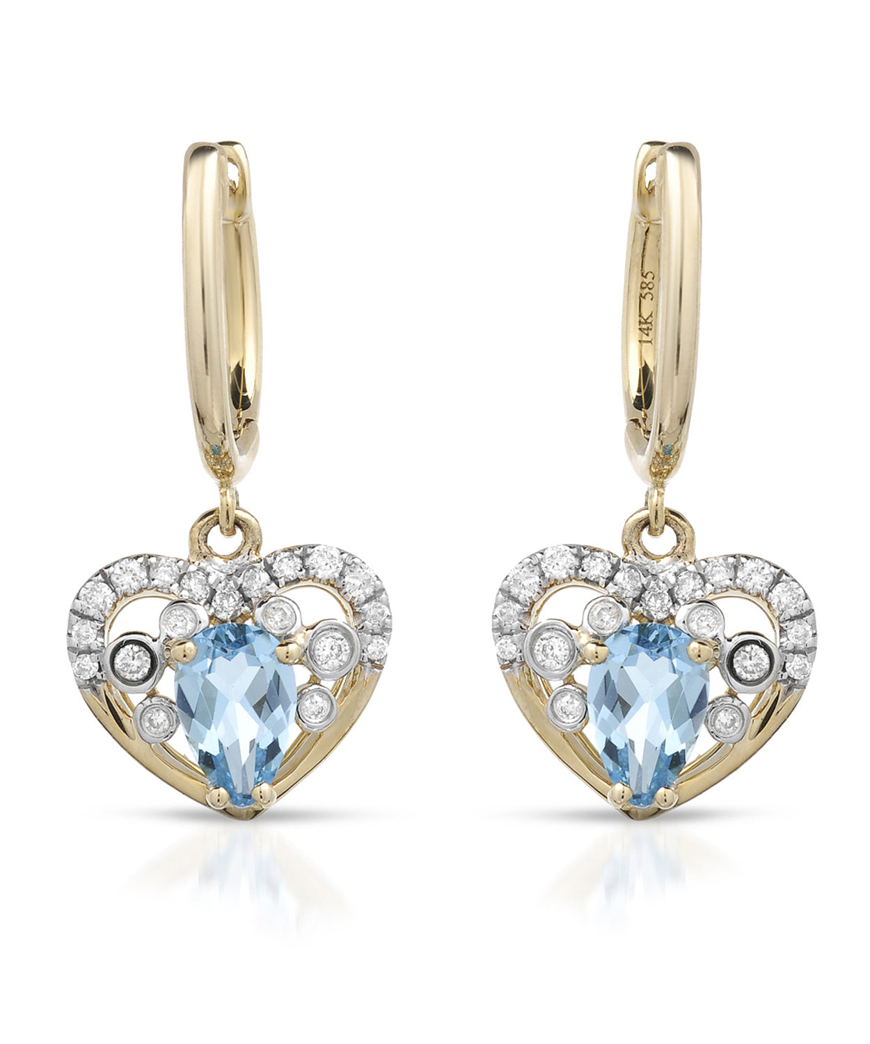 1.19 ctw Natural Sky Blue Topaz and Diamond 14k Gold Heart Dangle Earrings View 1