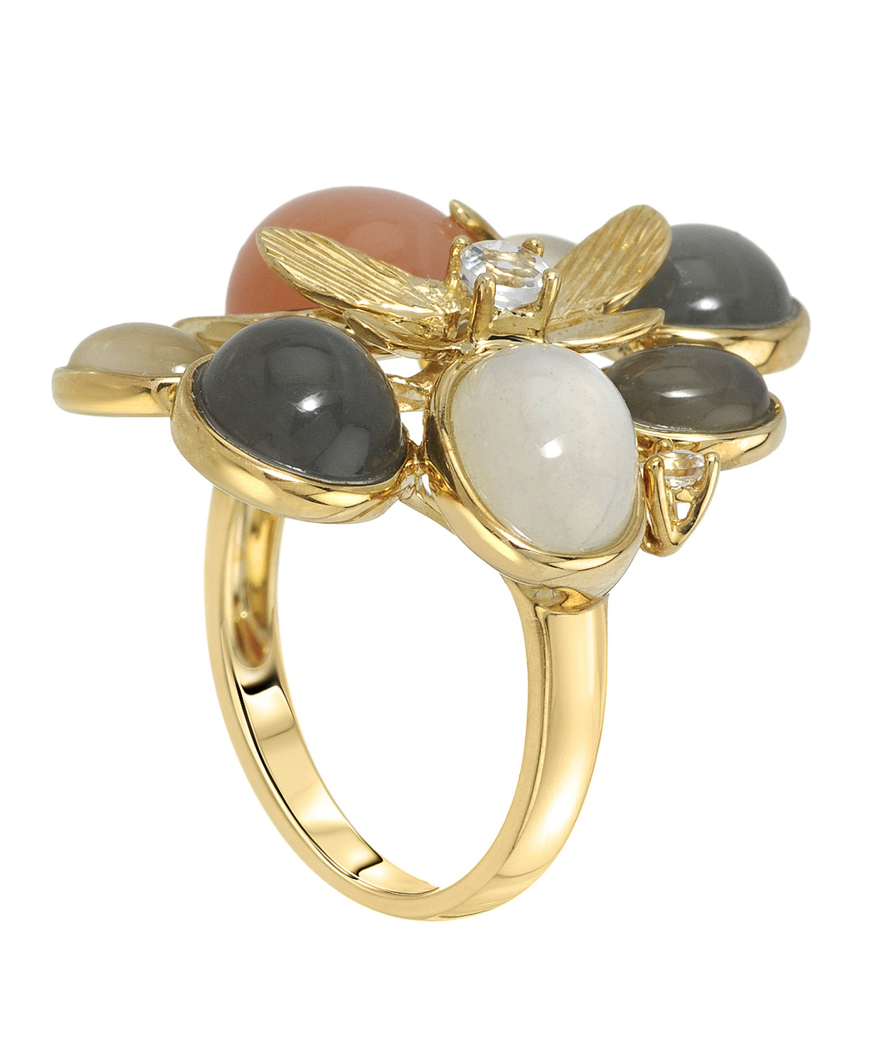 9.19 ctw Natural Moonstone and Topaz 10k Gold Electoform Cluster Cocktail Ring View 2