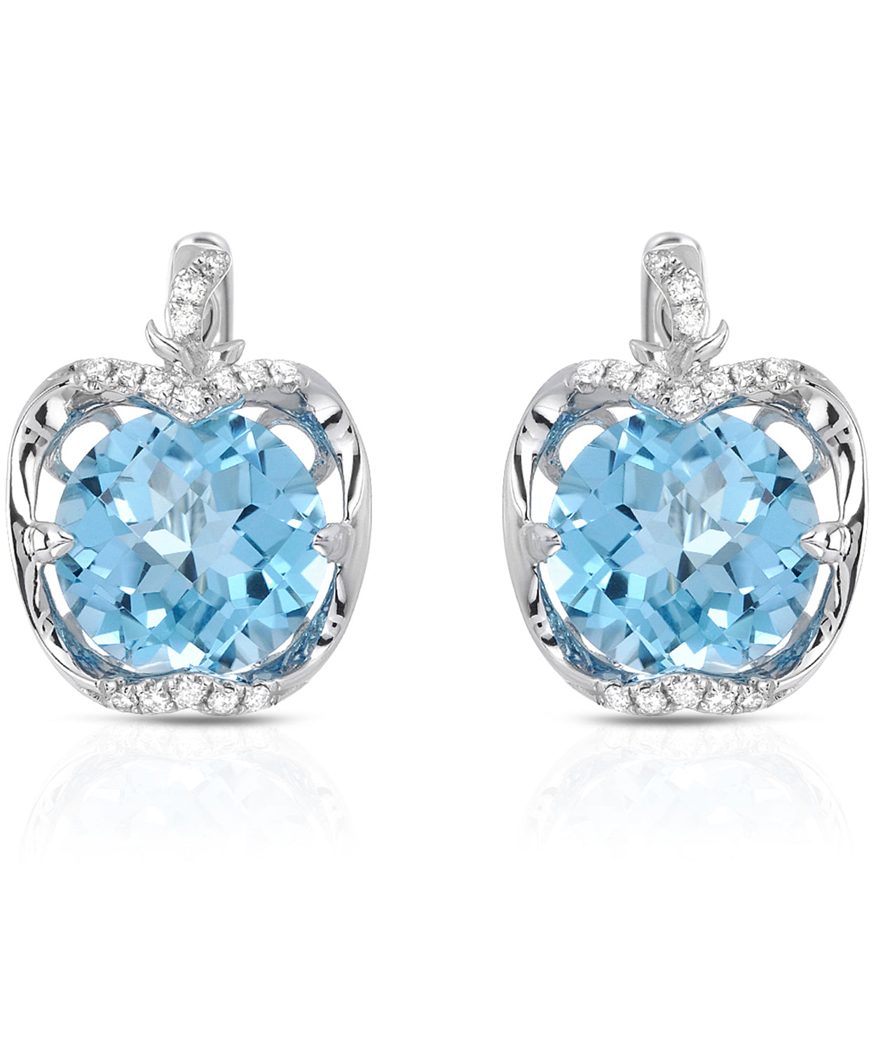 4.35 ctw Natural Swiss Blue Topaz and Diamond 14k Gold Apple Earrings View 1