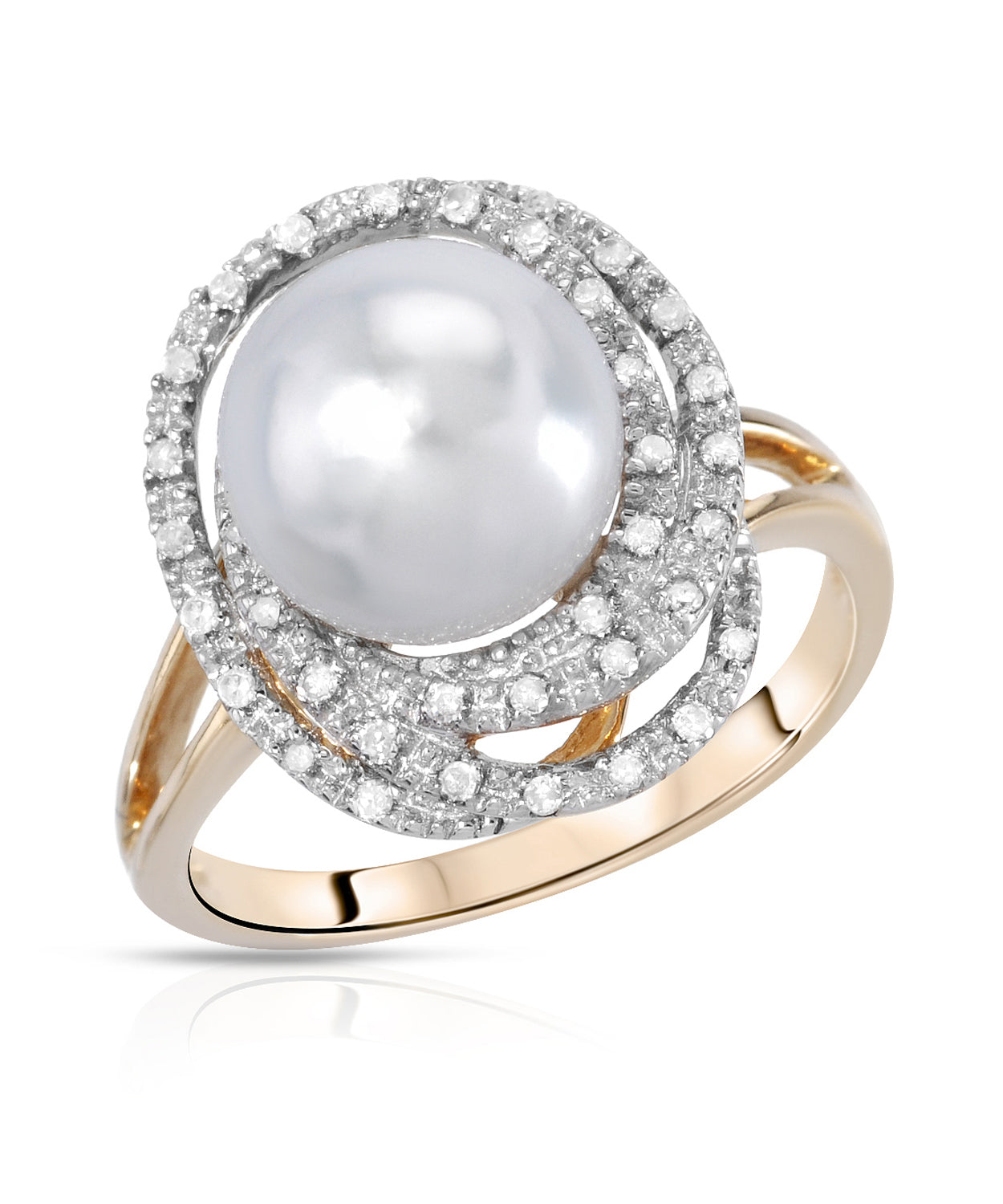 Natural Freshwater Pearl and Diamond 14k Gold Halo Ring View 1