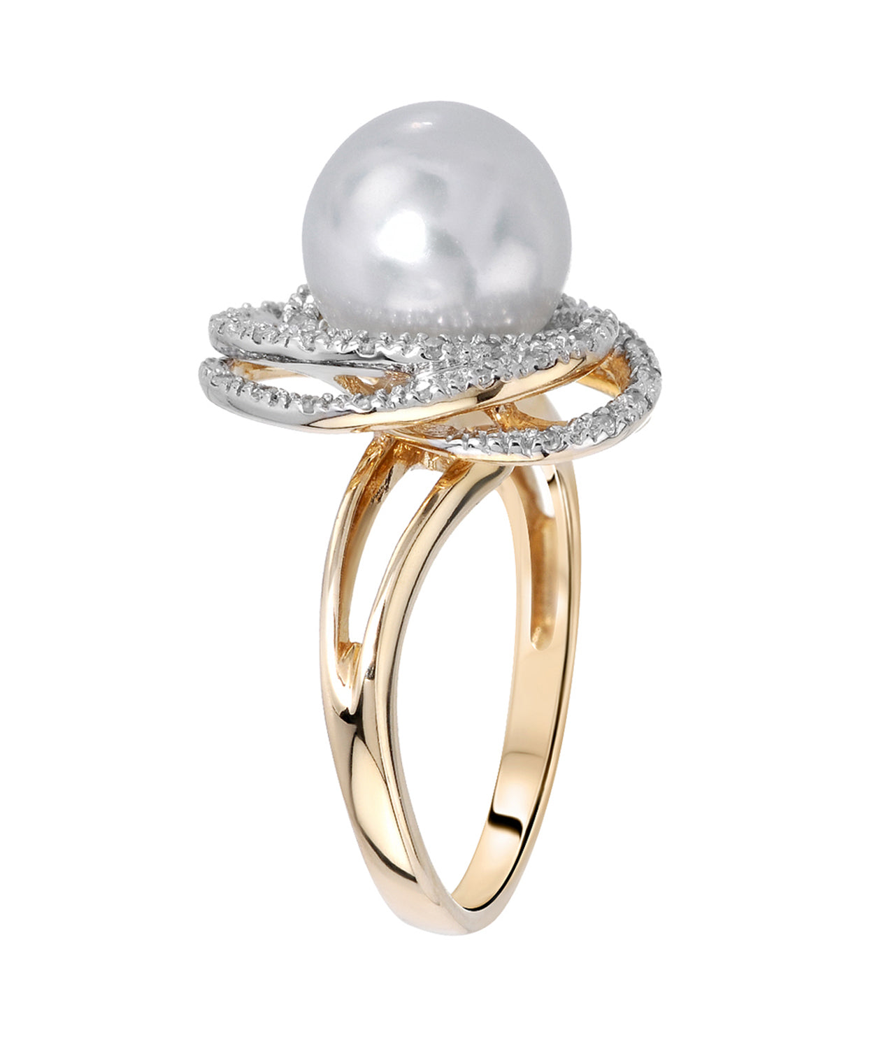 Natural Freshwater Pearl and Diamond 14k Gold Halo Ring View 2
