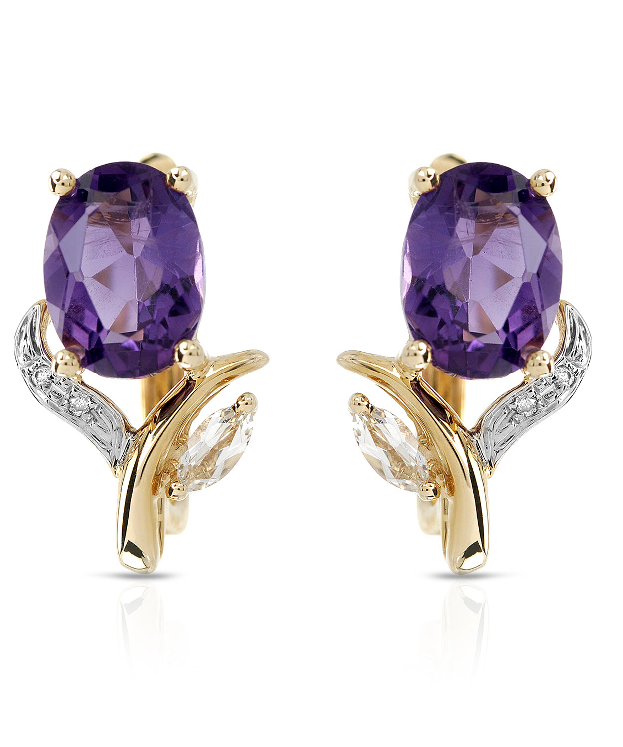 3.04 ctw Natural Amethyst, Topaz and Diamond 14k Gold Flower Earrings View 1