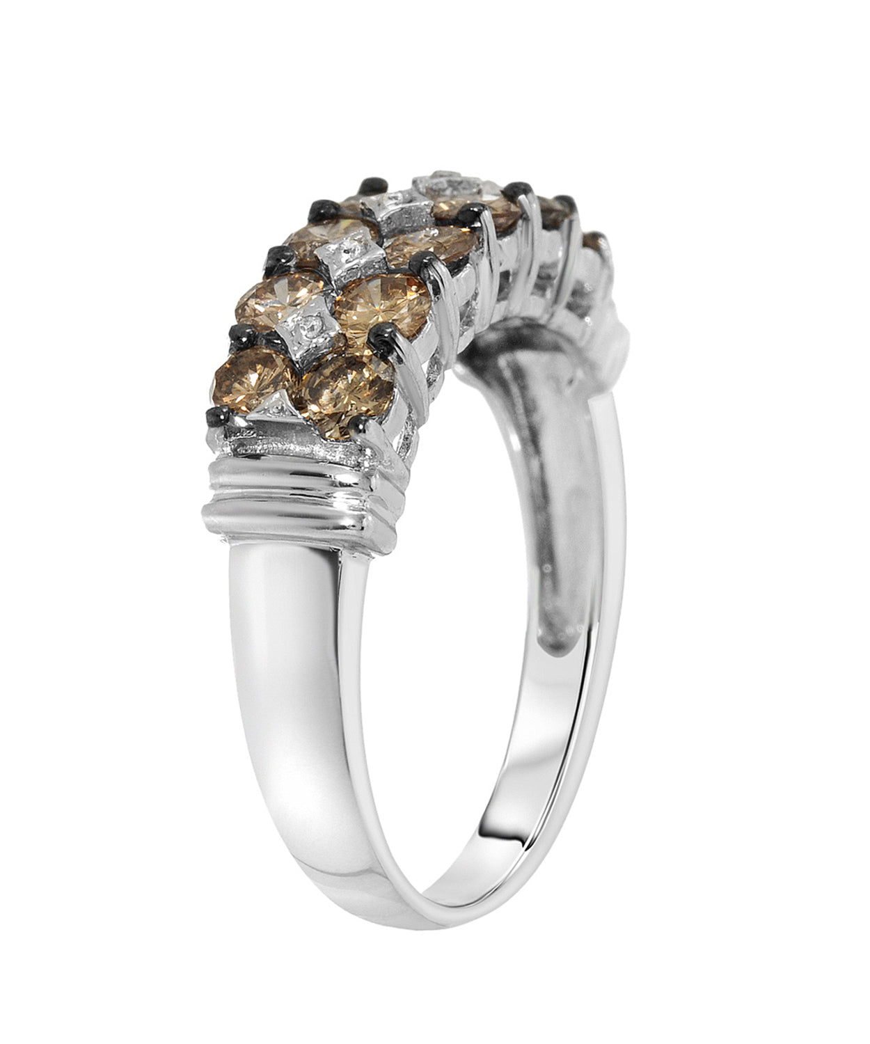 0.43 ctw Champagne and White Diamond 14k Gold Three-Row Band View 2