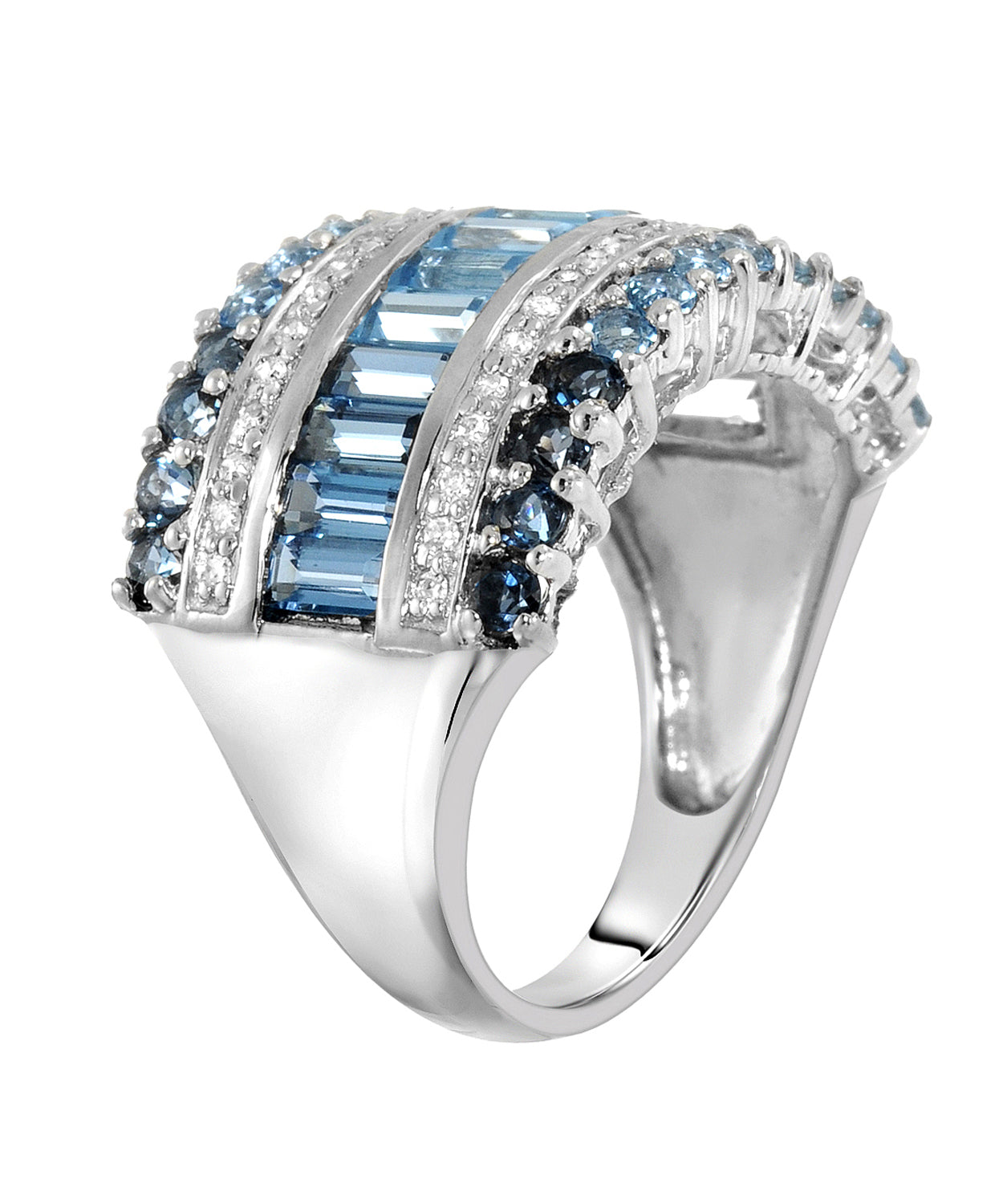 3.46 ctw Natural Sky Blue and London Blue Topaz and Diamond 14k Gold Statement Cocktail Ring View 2