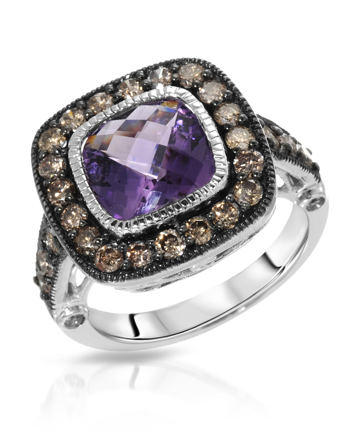 3.95 ctw Natural Amethyst and Champagne Diamond 10k Gold Halo Right Hand Ring View 1