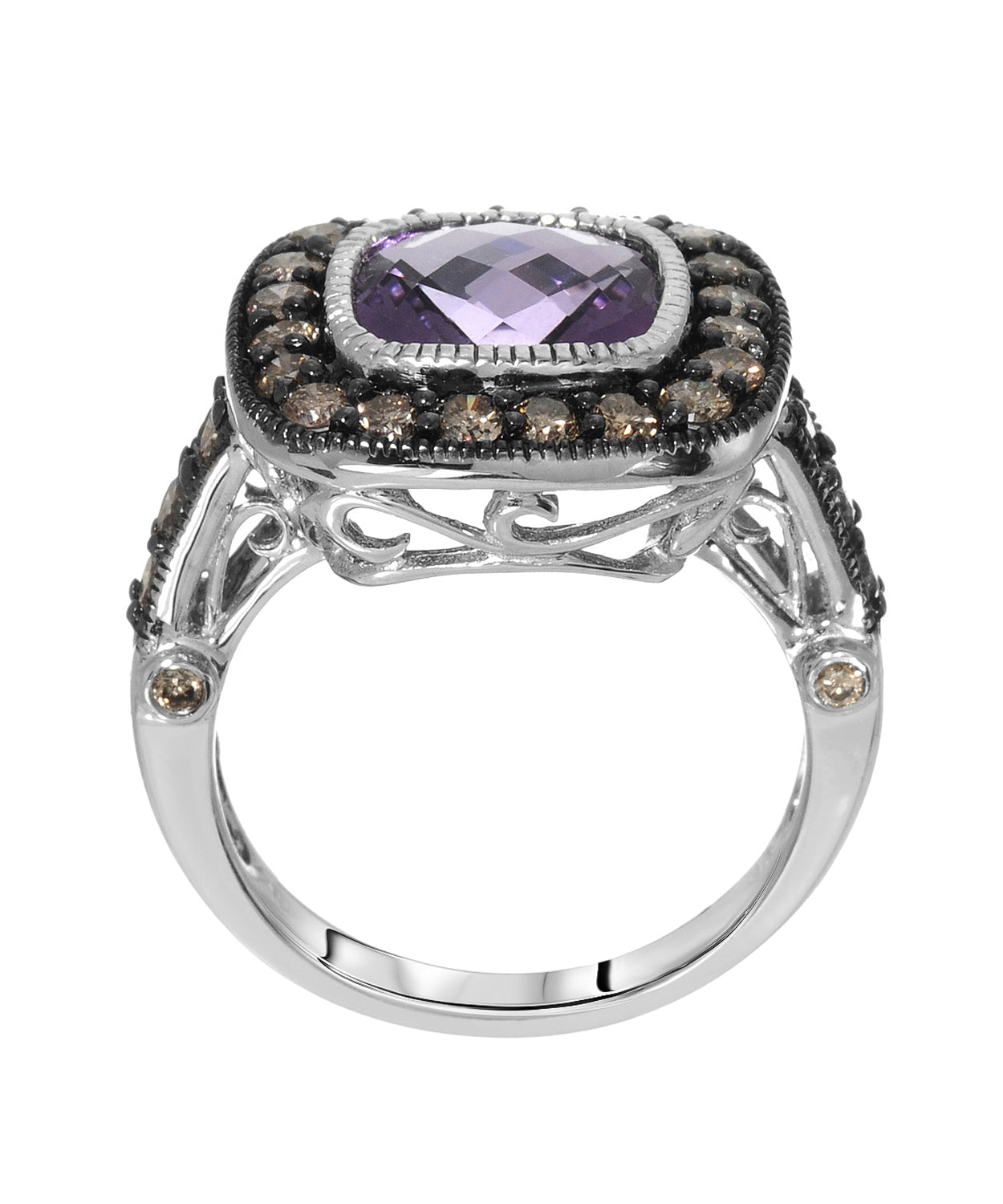 3.95 ctw Natural Amethyst and Champagne Diamond 10k Gold Halo Right Hand Ring View 3