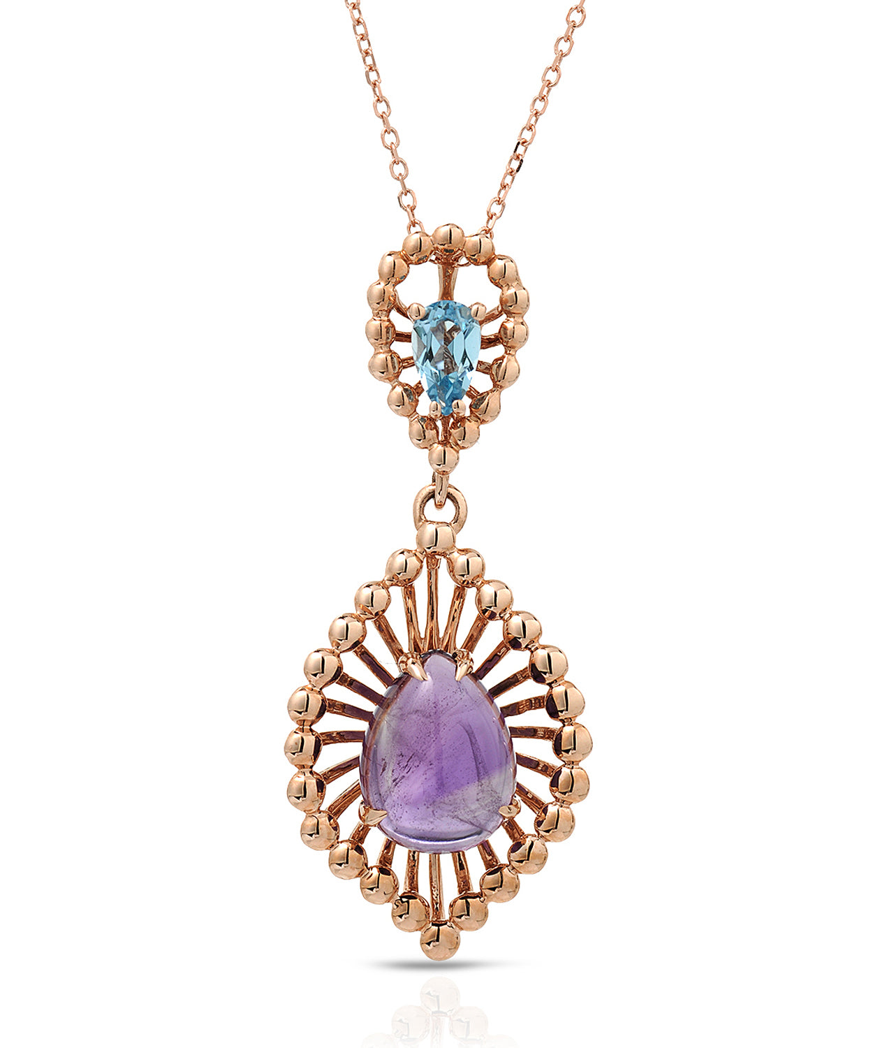 1.99 ctw Natural Amethyst and Sky Blue Topaz 14k Gold Dangle Pendant With Chain View 1